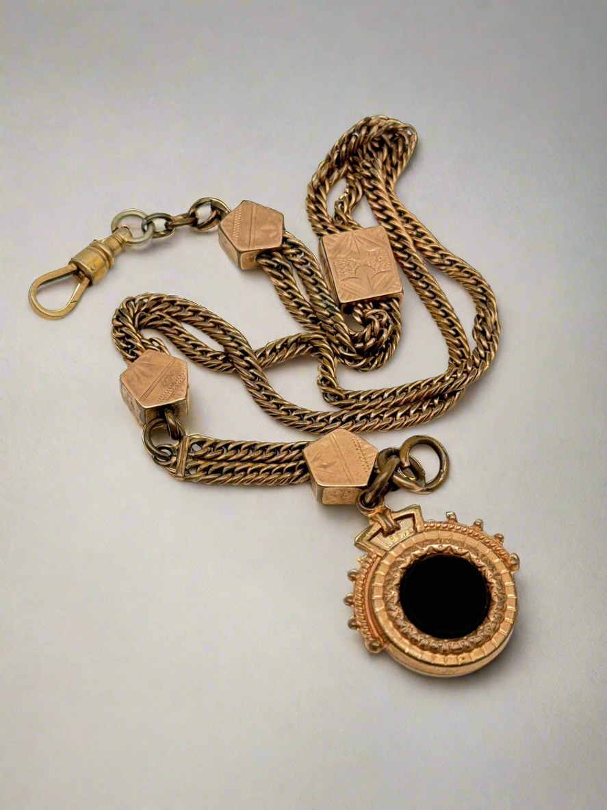 Antique Slider Fob Watch Chain Rose Gold-Filled Circa 14” Total Length