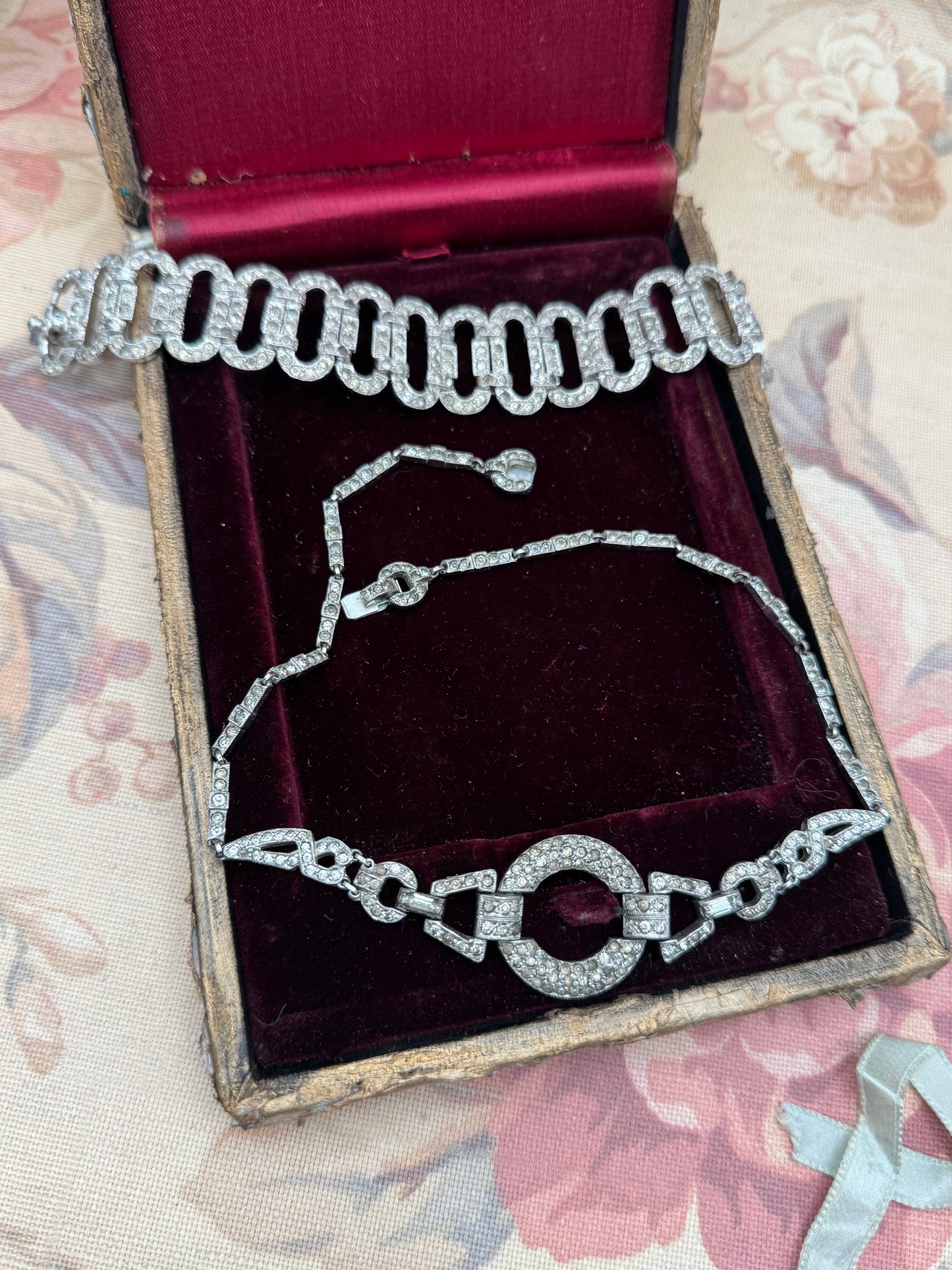 Art Deco Rhinestone Bracelet & Necklace Set 1920s 1930s Missing Dark Stones