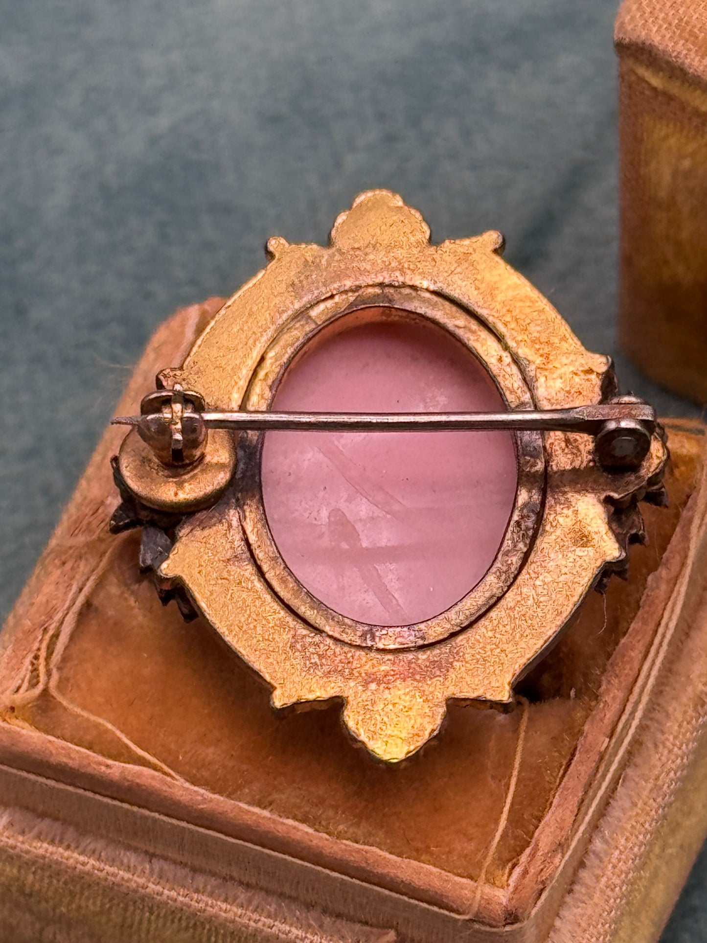 Victorian Pink Cameo Brooch Gold Filled Faux Pearl Frame Replacement Clasp