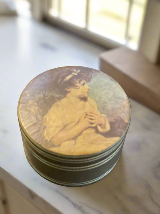 Vintage Trinket Box Wood Gilded Decoupage Depicting Young Girl CHARMING