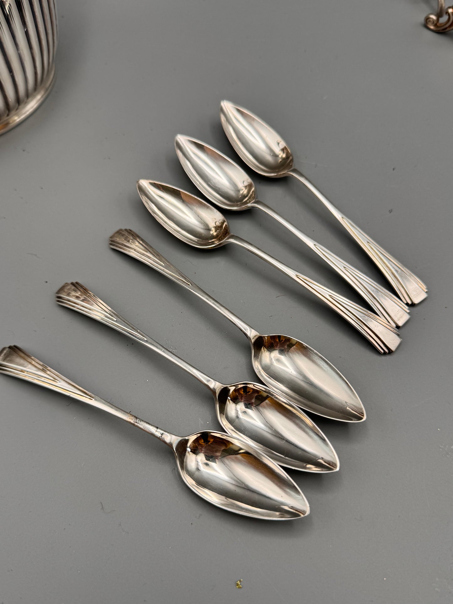 English Art Deco EPNS Grapefruit Spoons – Set of 6 Silver Plate Citrus Spoons
