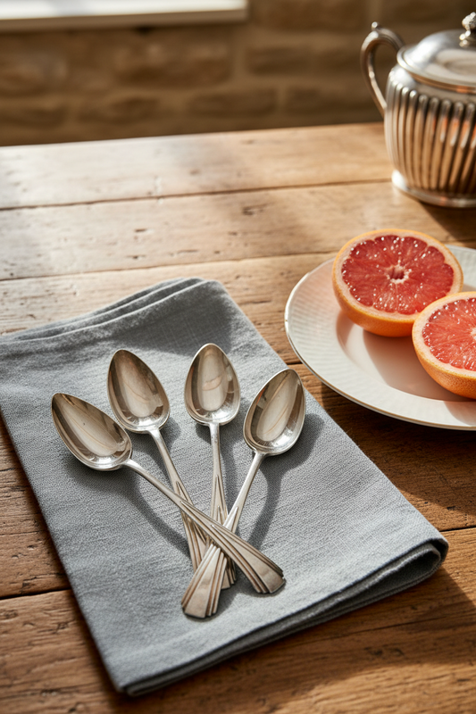 English Art Deco EPNS Grapefruit Spoons – Set of 6 Silver Plate Citrus Spoons