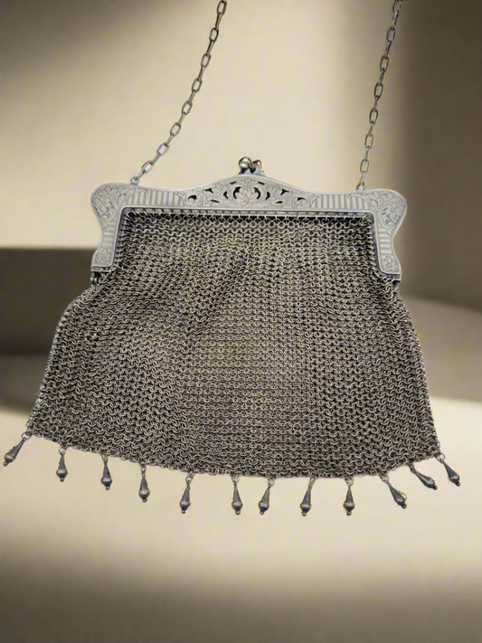 Antique Edwardian German Silver Chain Mail Purse ESTATE FIND