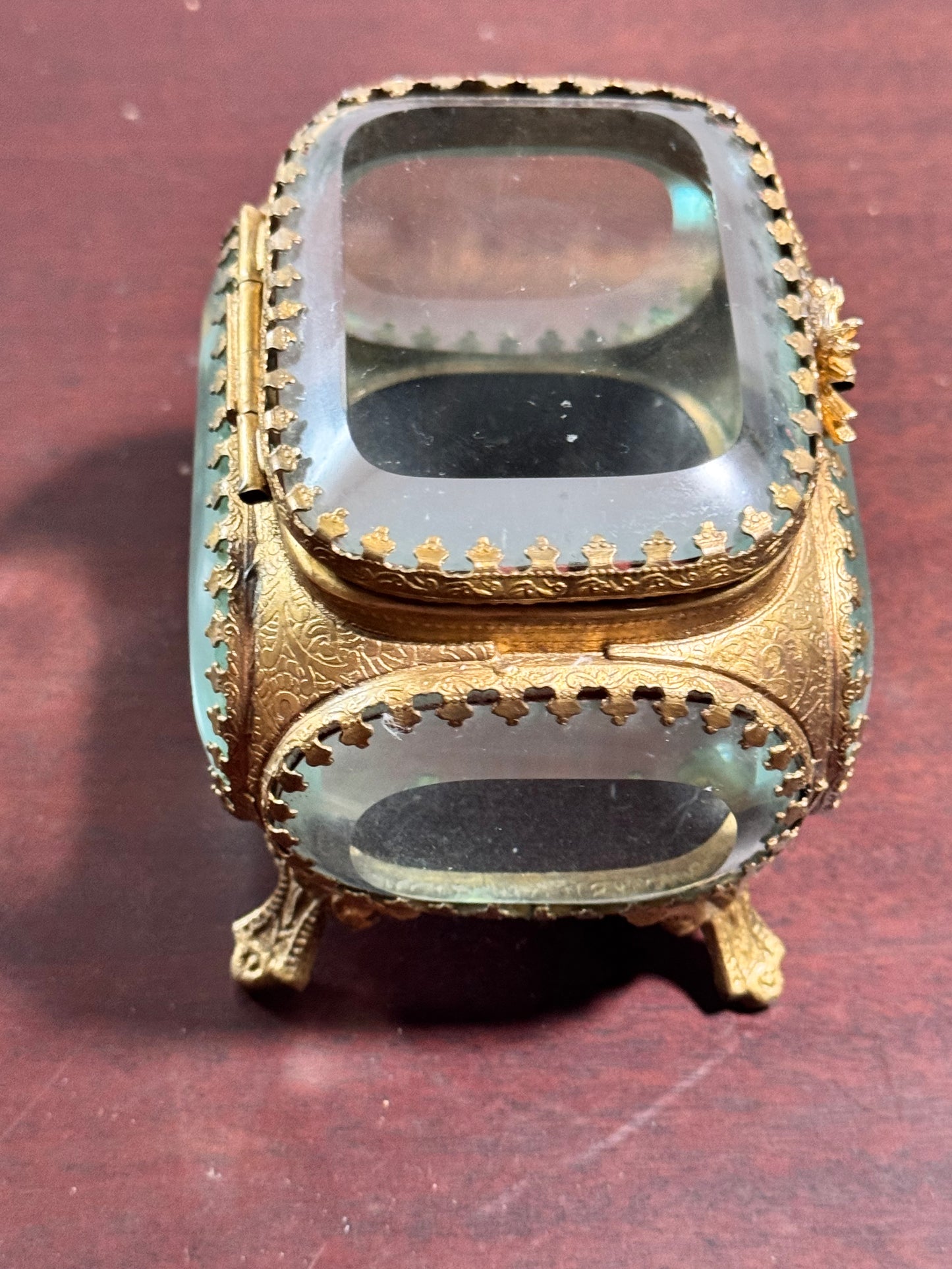 Jewelry Casket Box Antique Beveled Glass Ormolu Vanity Trinket Box 3.5”