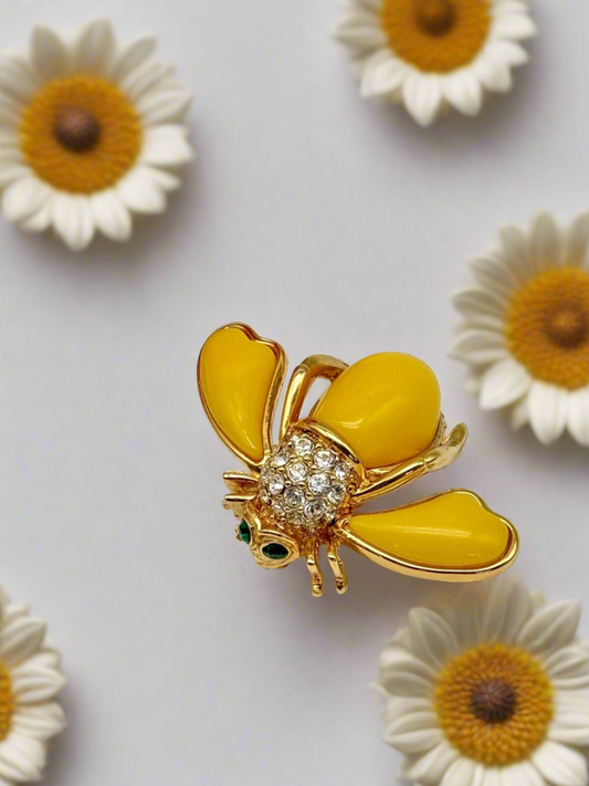 VINTAGE Joan Rivers Beautiful Bright YELLOW Bee BROOCH Estate Find