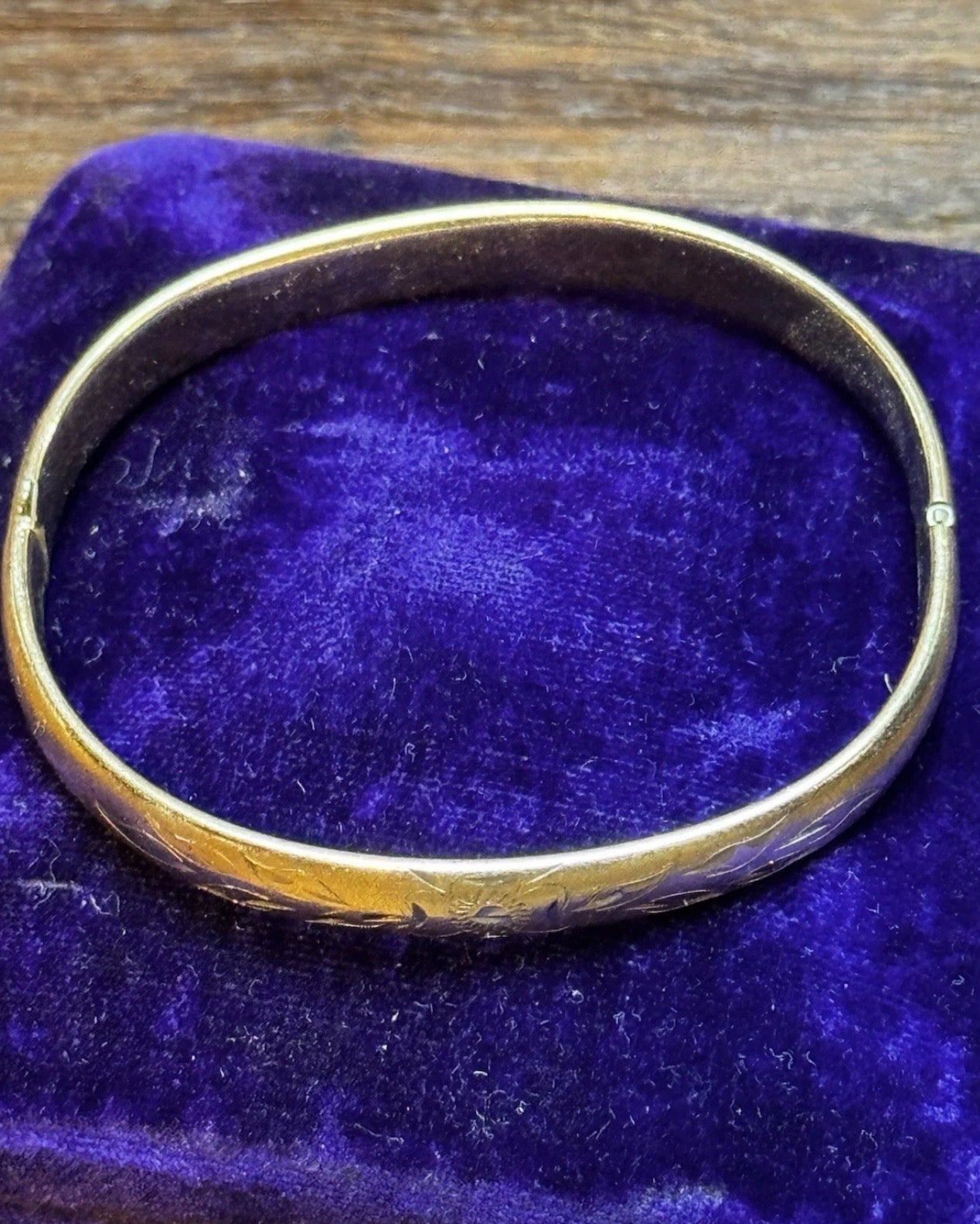 Gold-Filled Bangle Bracelet Hinged Floral Engraved 7” BRUSHED