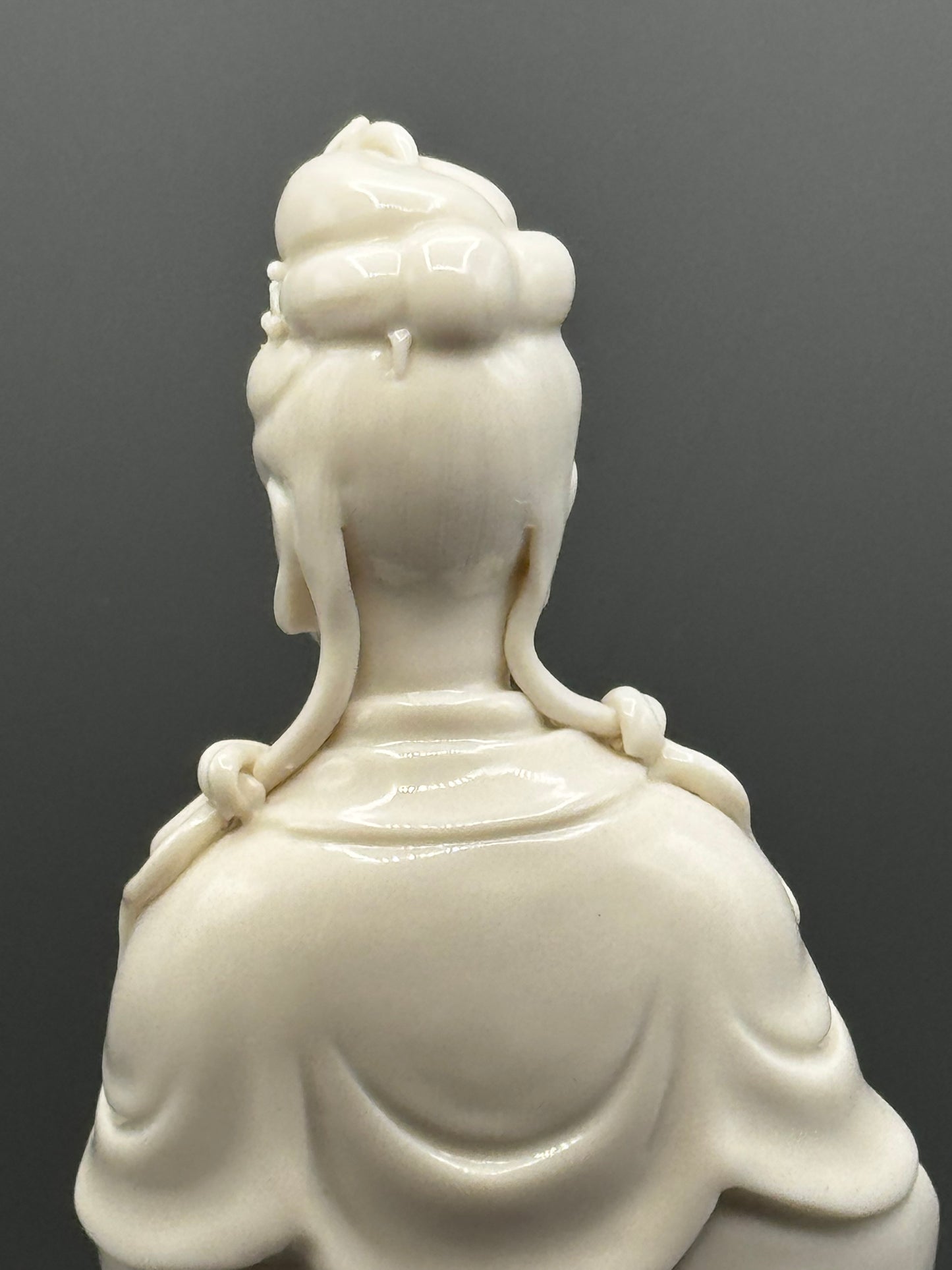 Vintage Blanc de Chine Guanyin Figurine Standing on Dragon 11.5”