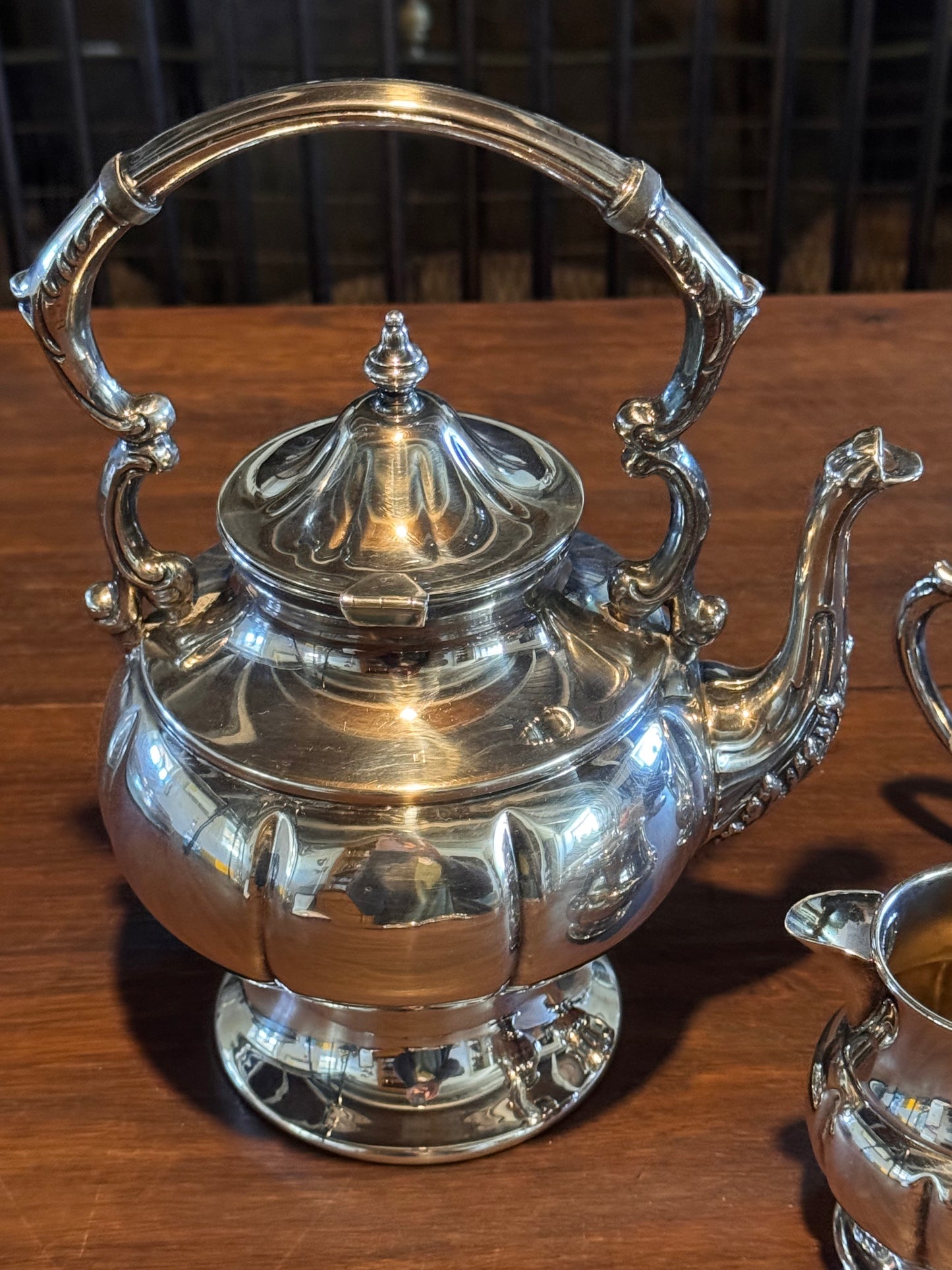 Silver Plate Tea Set 3Pc Footed Teapot Creamer Sugar Vintage