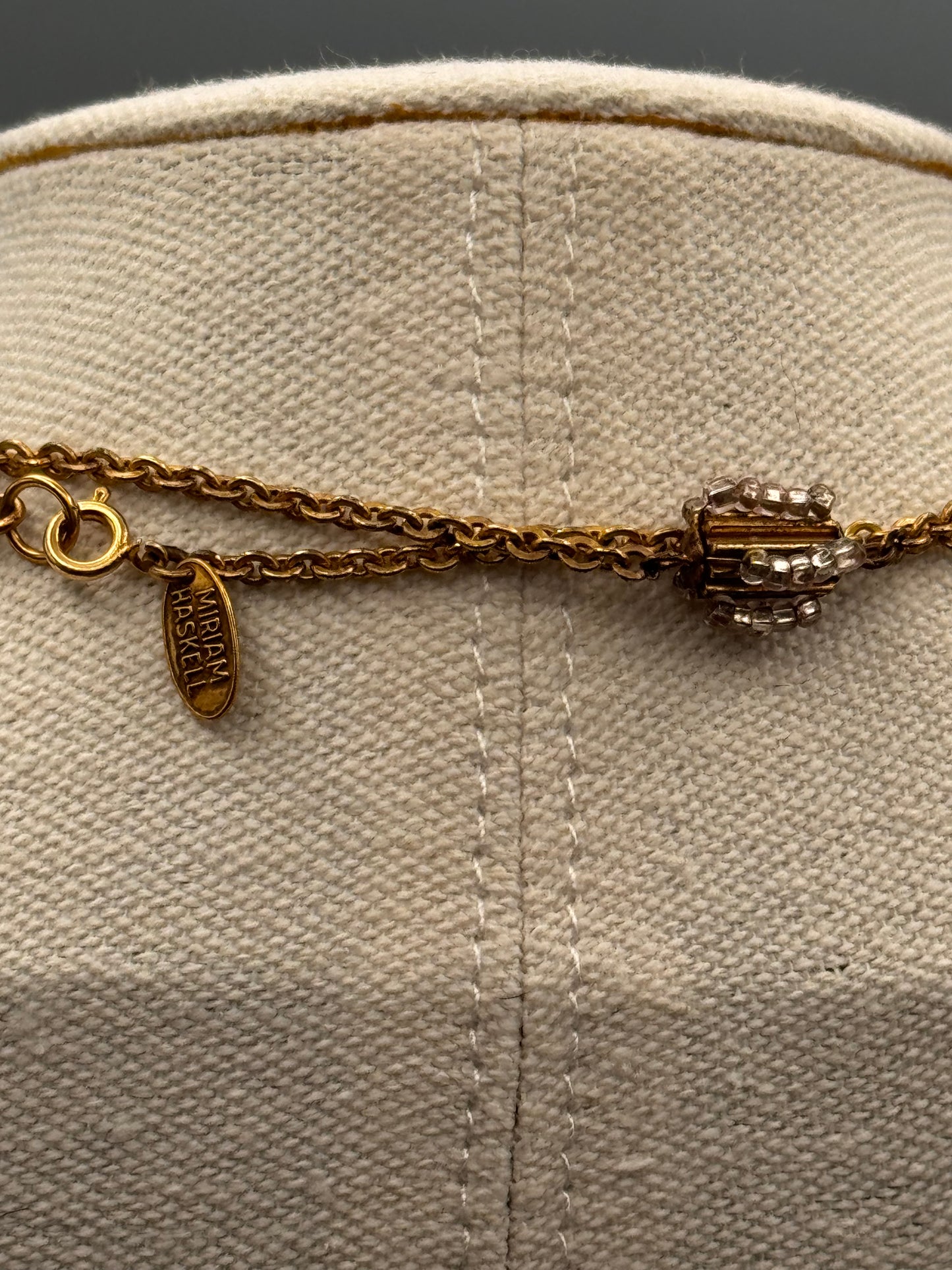 Vintage Miriam Haskell Goldtone Beaded Station Necklace 33”