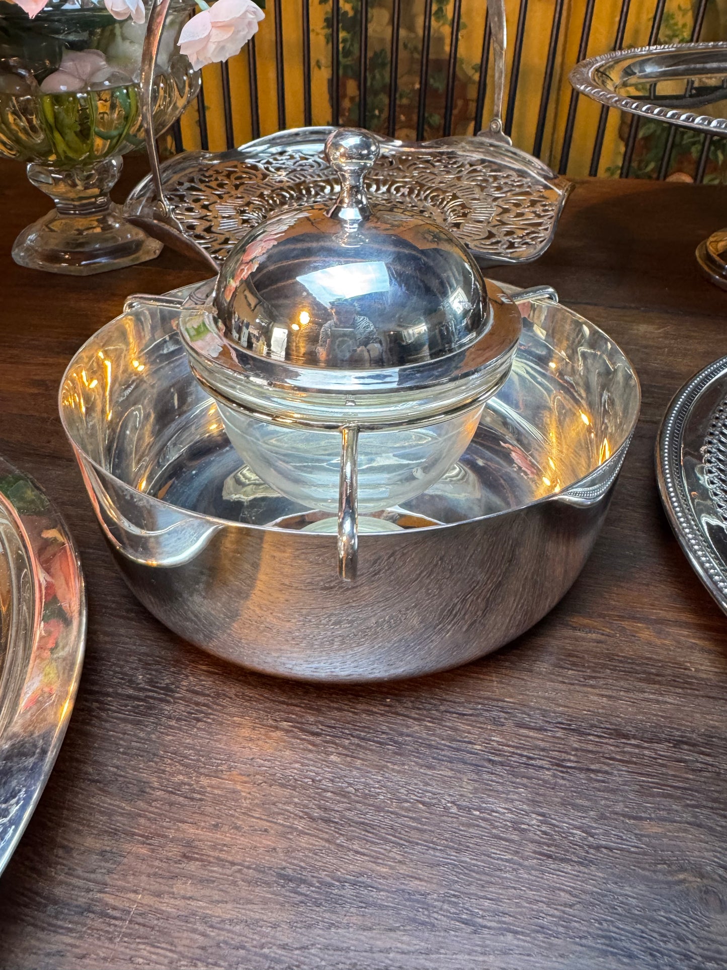 Vintage Silver Plate Caviar Server With Glass Insert & Lid CONTEMPORARY