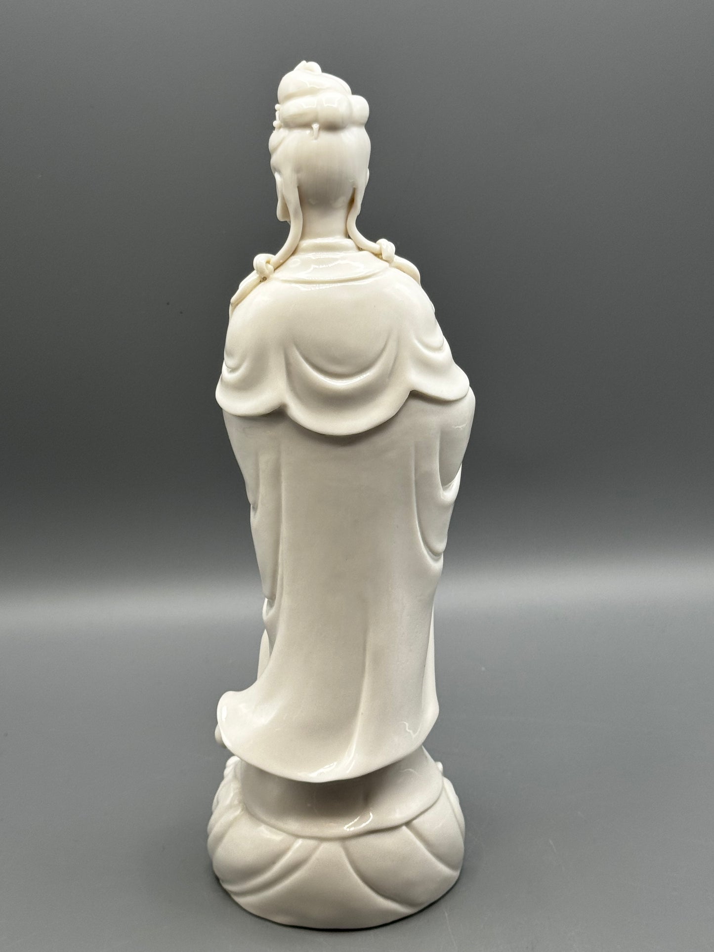 Vintage Blanc de Chine Guanyin Figurine Standing on Dragon 11.5”