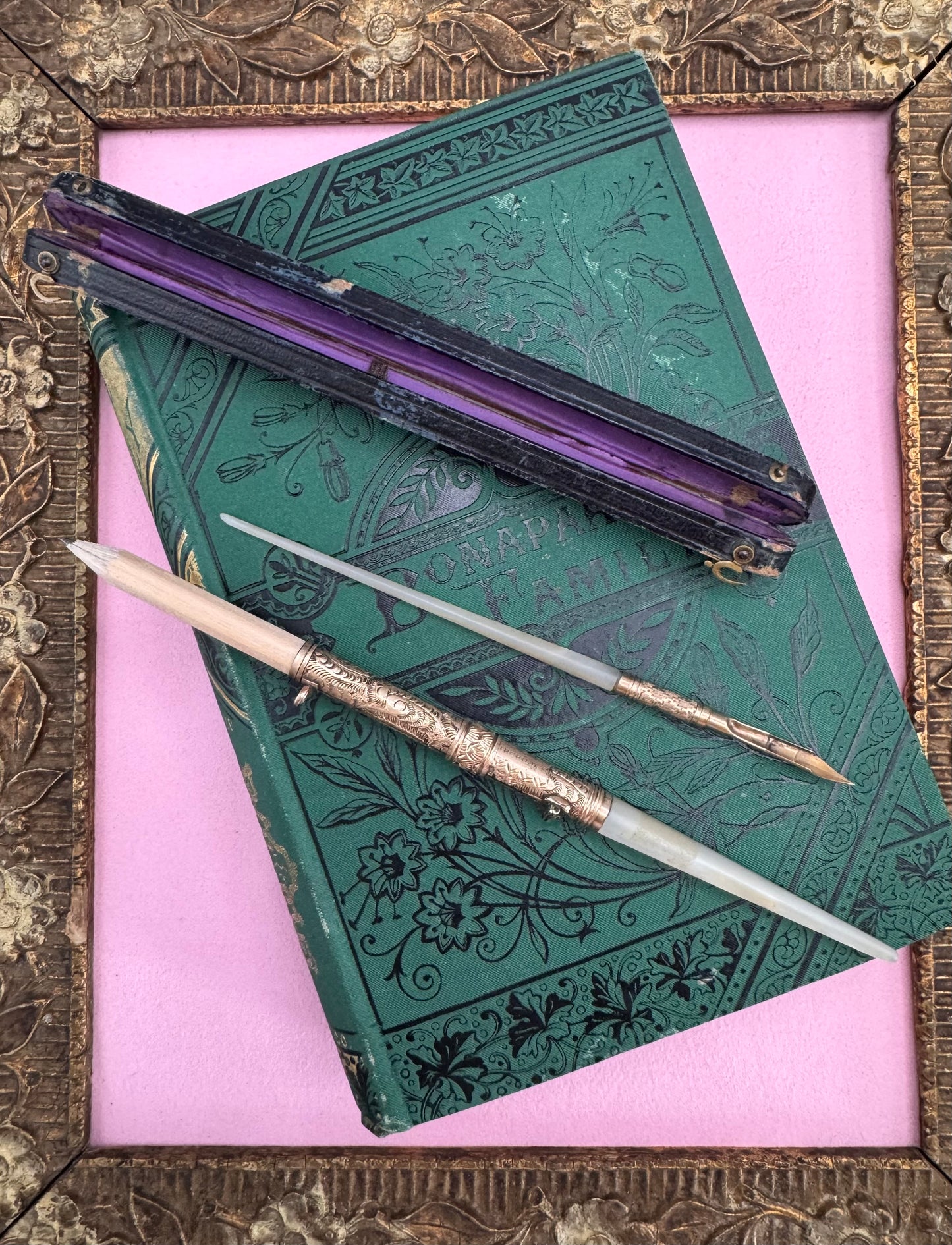 Victorian MOP Pencil Holder Dip Pen Gold Filled Writing Set Case Decor Set AS IS‼️
