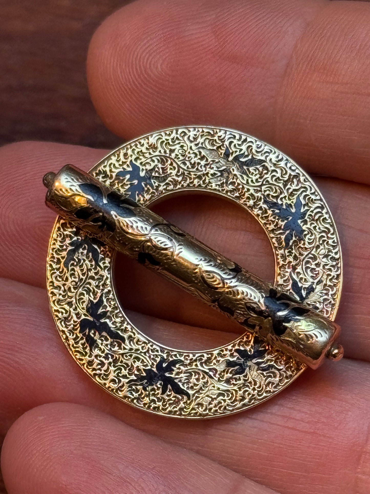 Victorian Sterling Silver 14K Gold Plated Taille d’Épargne Enamel Brooch Pendant