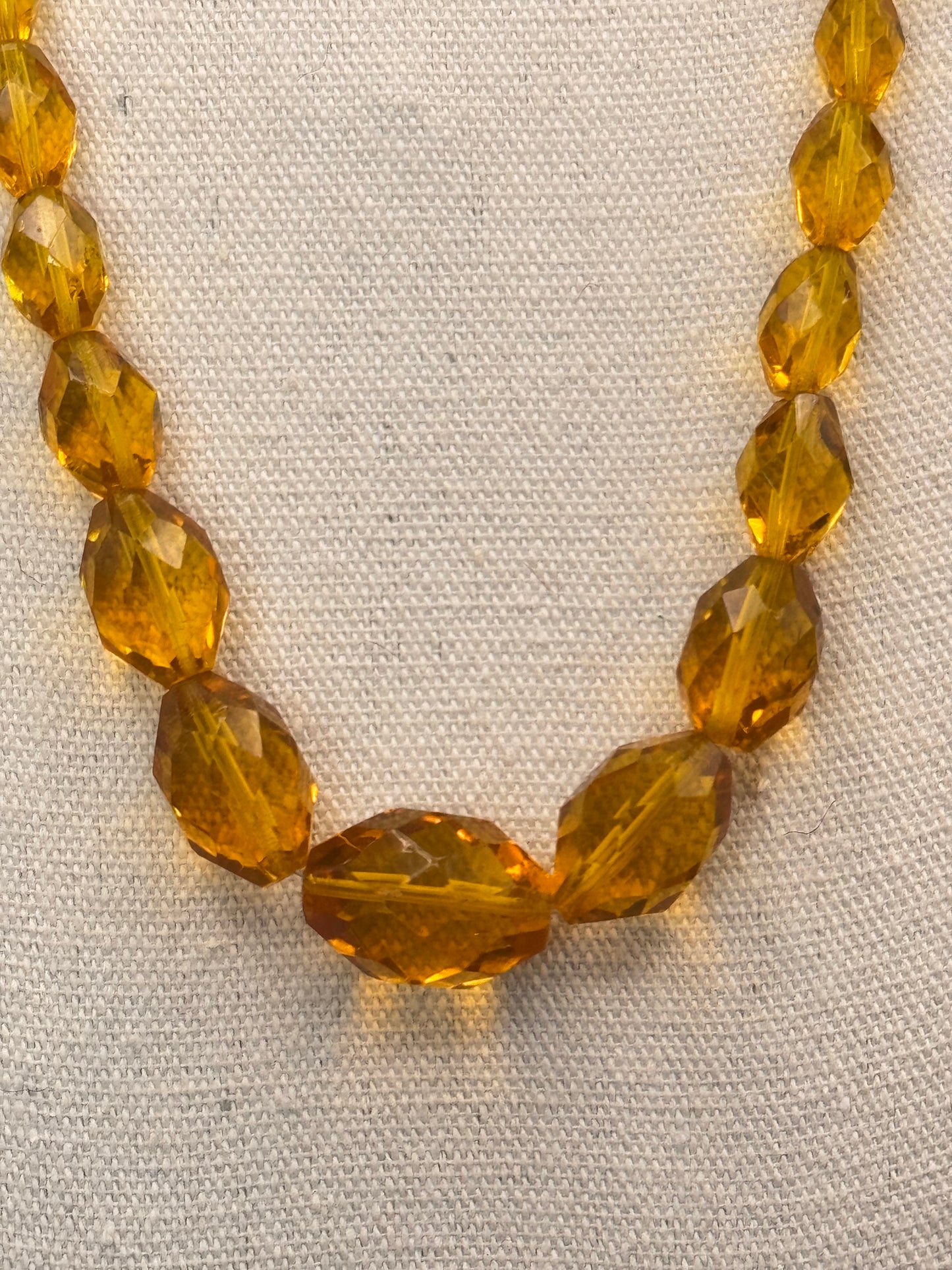 Vintage Necklace Yellow Faceted Glass Beads Czech Style Graduated 27.5”