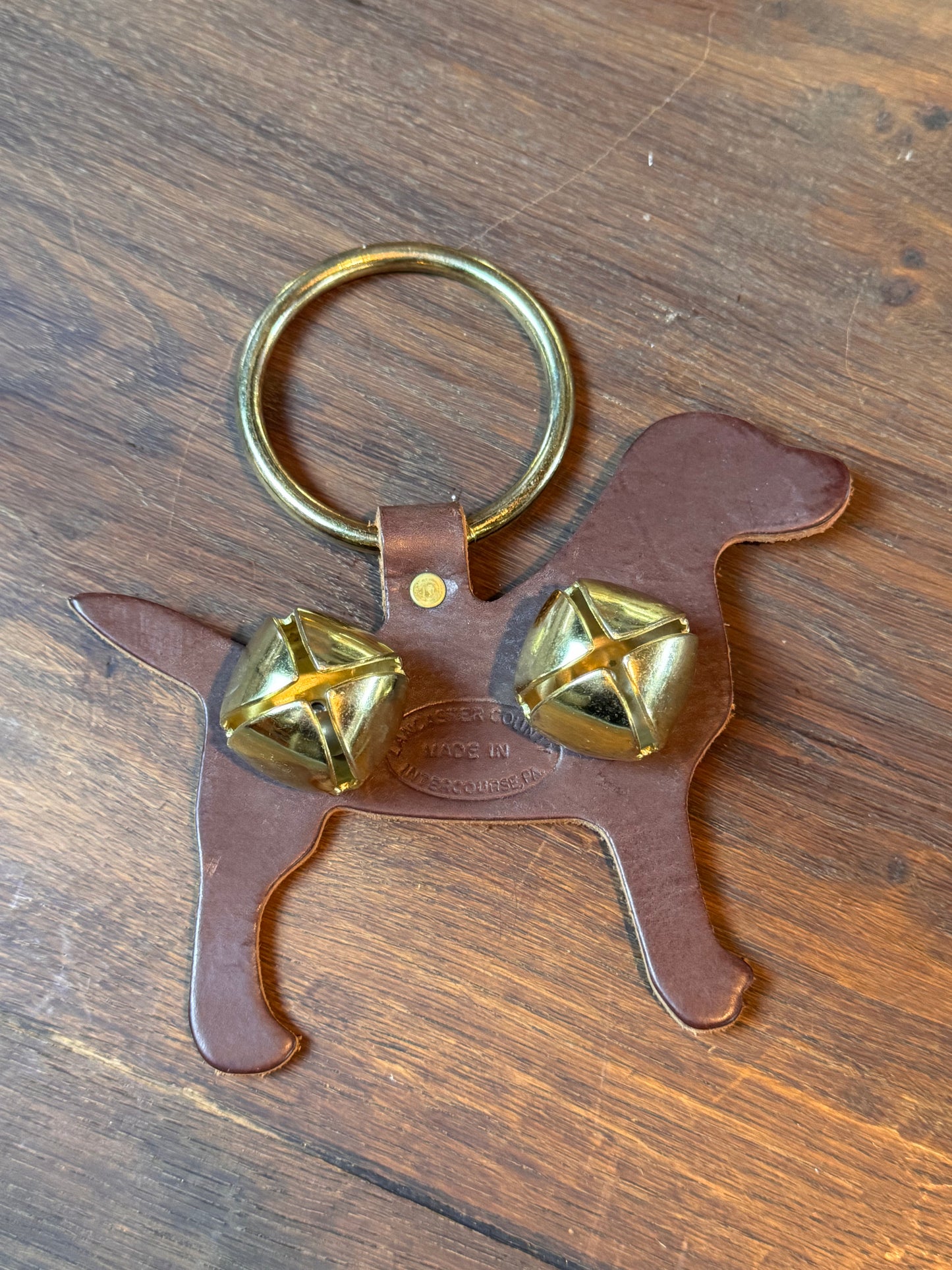 Leather Dog Door Bell Brass Ring Rustic Cottage Entry
