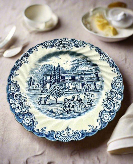 Heritage Hall Blue & White 6 Bread Plates Ironstone Transferware Made In England