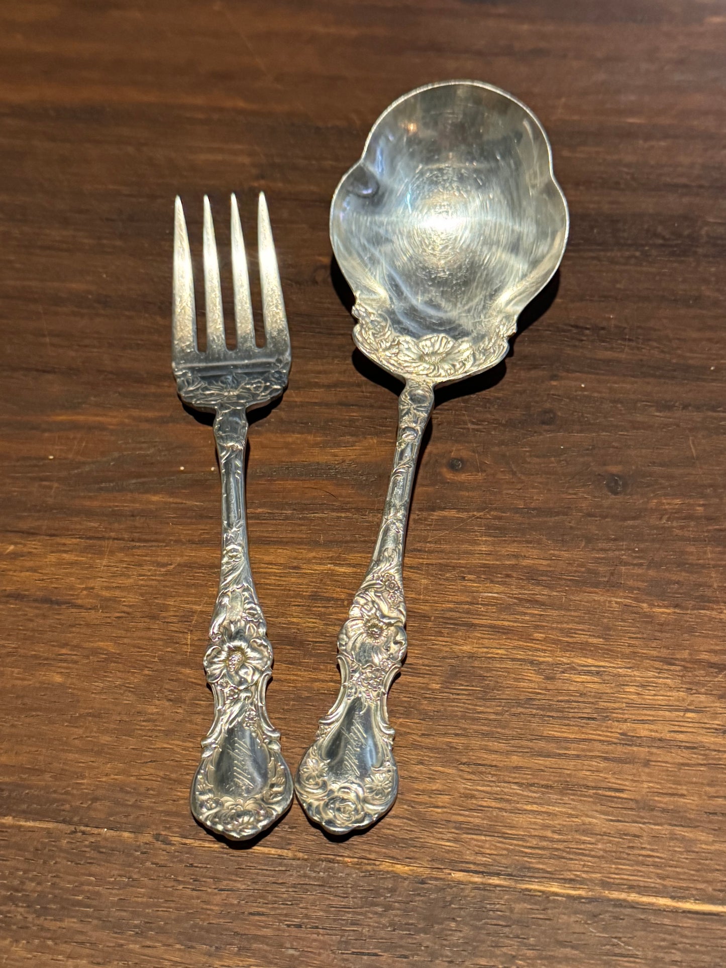 Antique Wallace Silverplate Serving Set Myrtle Engraved Spoon Fork Floral