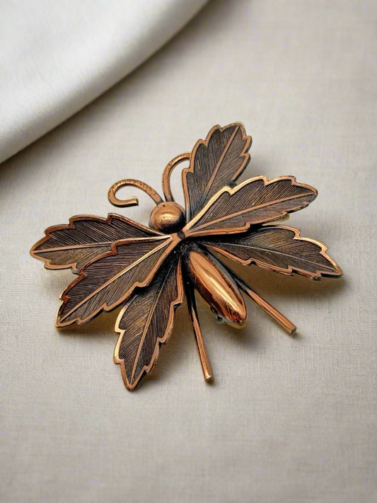 Vintage Butterfly Brooch Signed Copper Bell