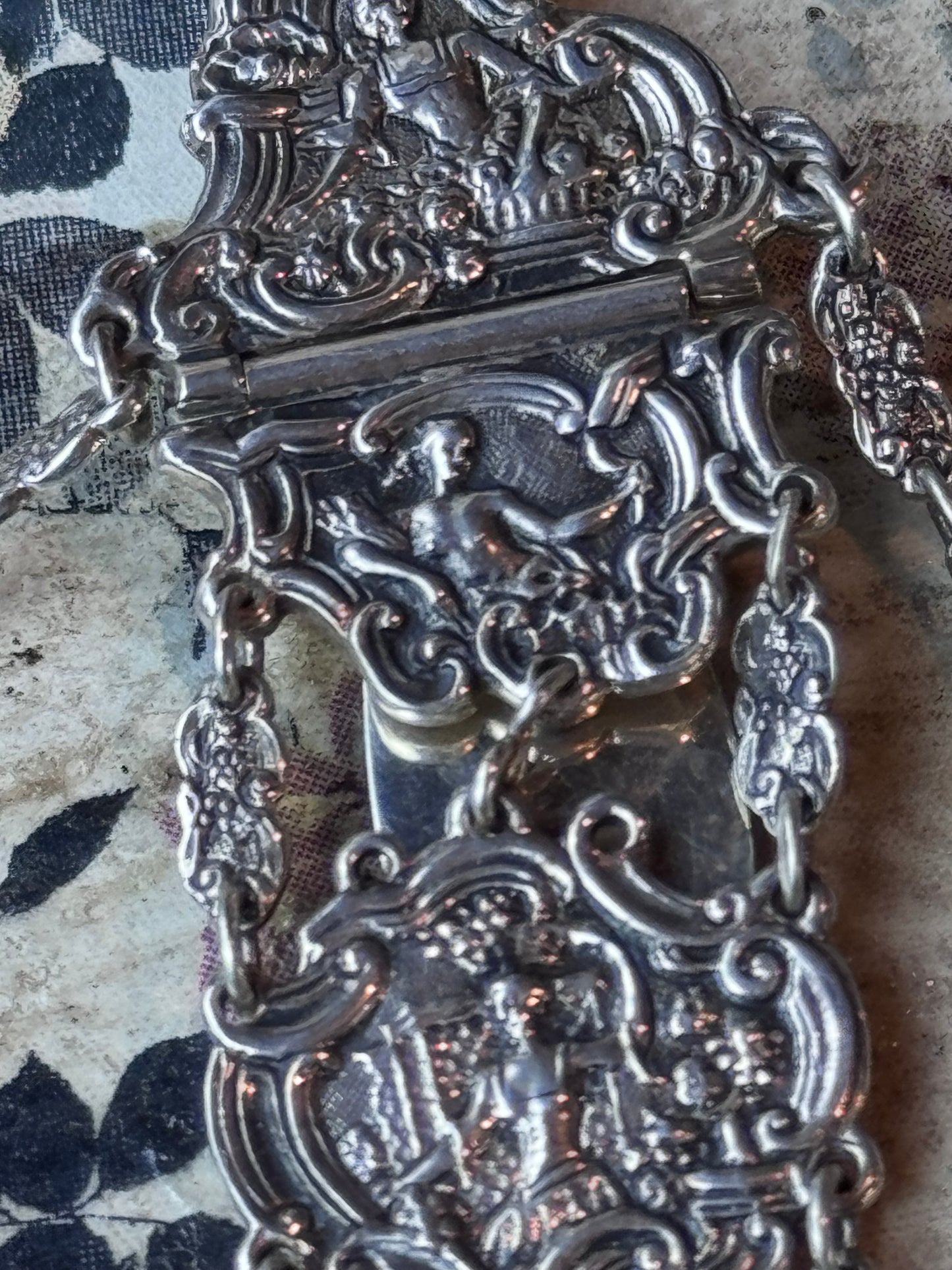 Antique Sterling Silver Chatelaine Mirror Needle Case Thimble 1911 Birmingham 8”