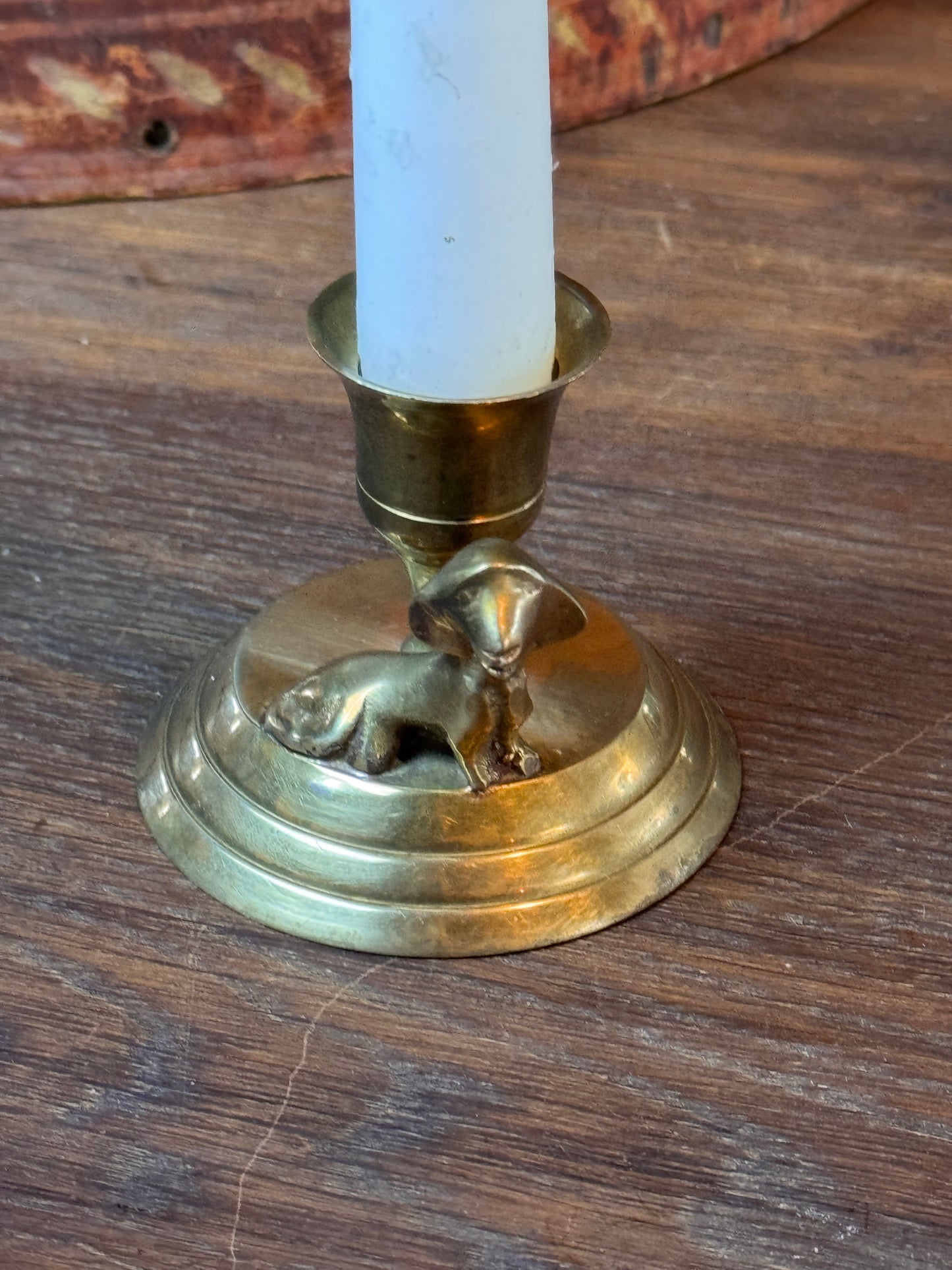 Vintage Brass Dachshund Candlestick Holder Mini Dog Figurine