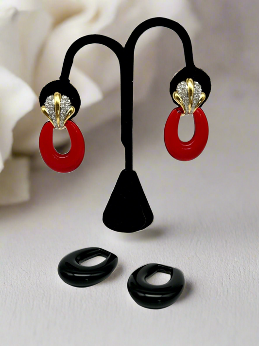 JOAN RIVERS Door Knocker Earrings 2 Colors Red & Black Set