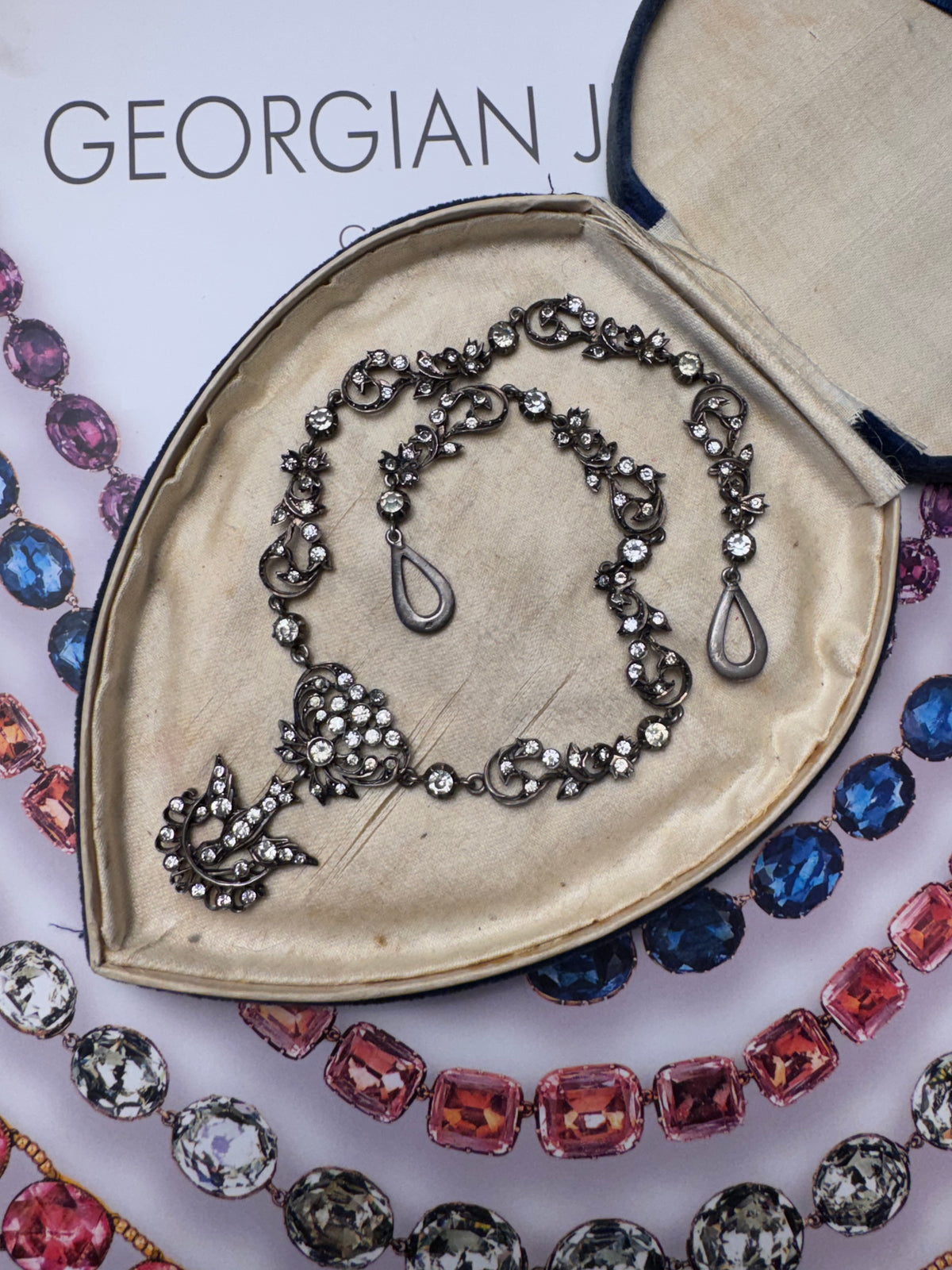 FRENCH Georgian Style Saint Esprit Antique Foiled Paste Festoon Necklace