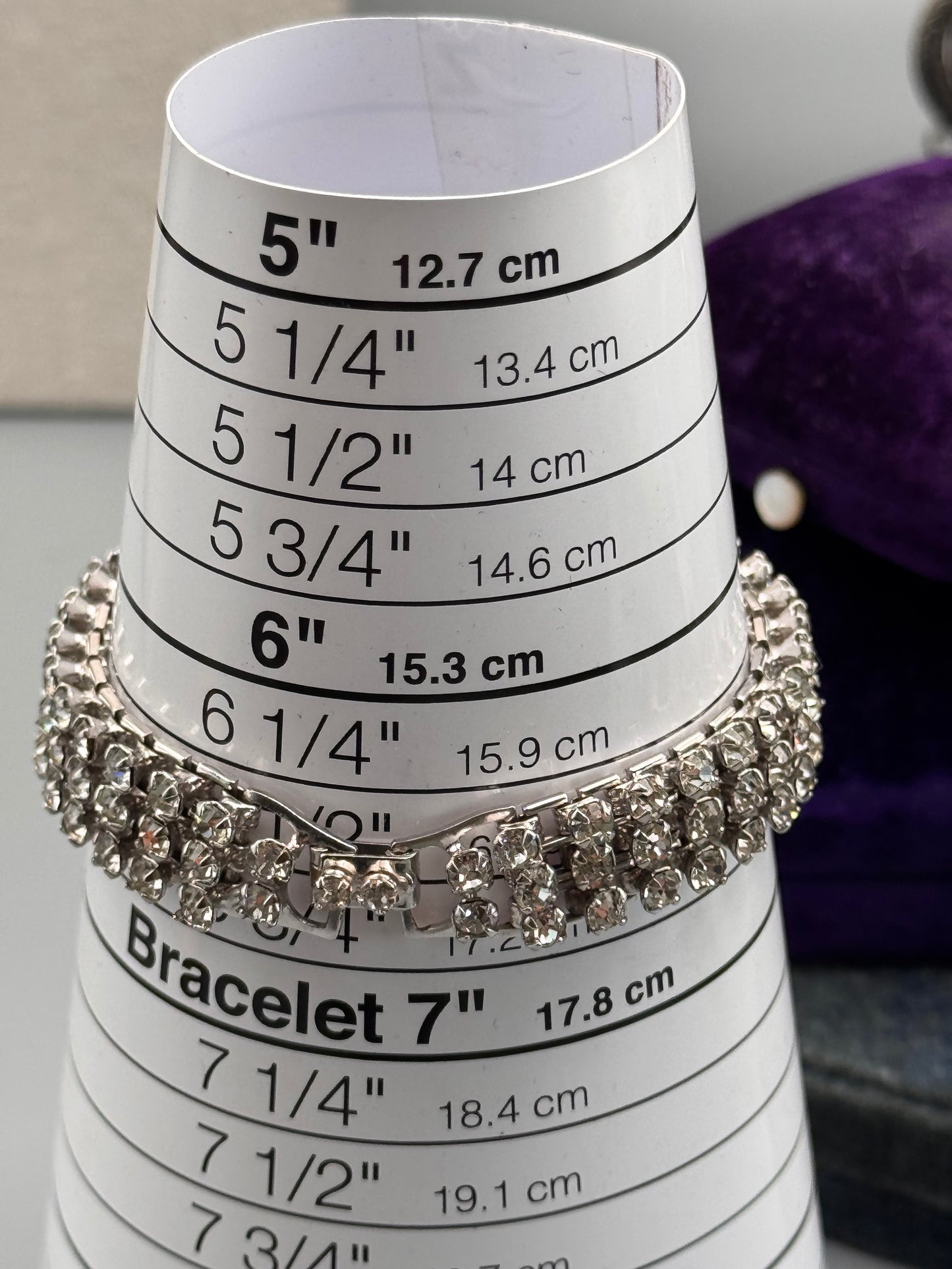 Vintage Articulated Rhinestone Bracelet 3 Row Clear Tennis 6.25”