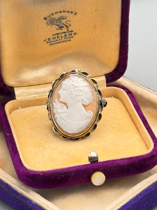 Antique Cameo Gold Filled Brooch Pendant Hand Carved 1 1/8”