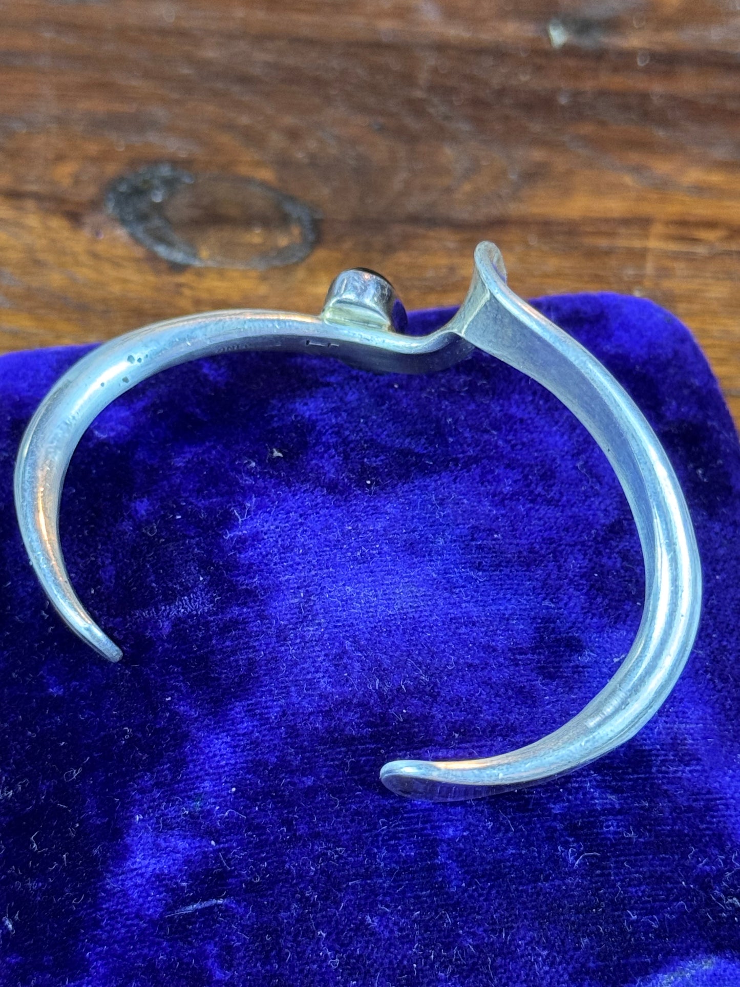 Vintage Sterling Silver Onyx Cuff Bracelet Navajo JH Signed Modernist 33.7g