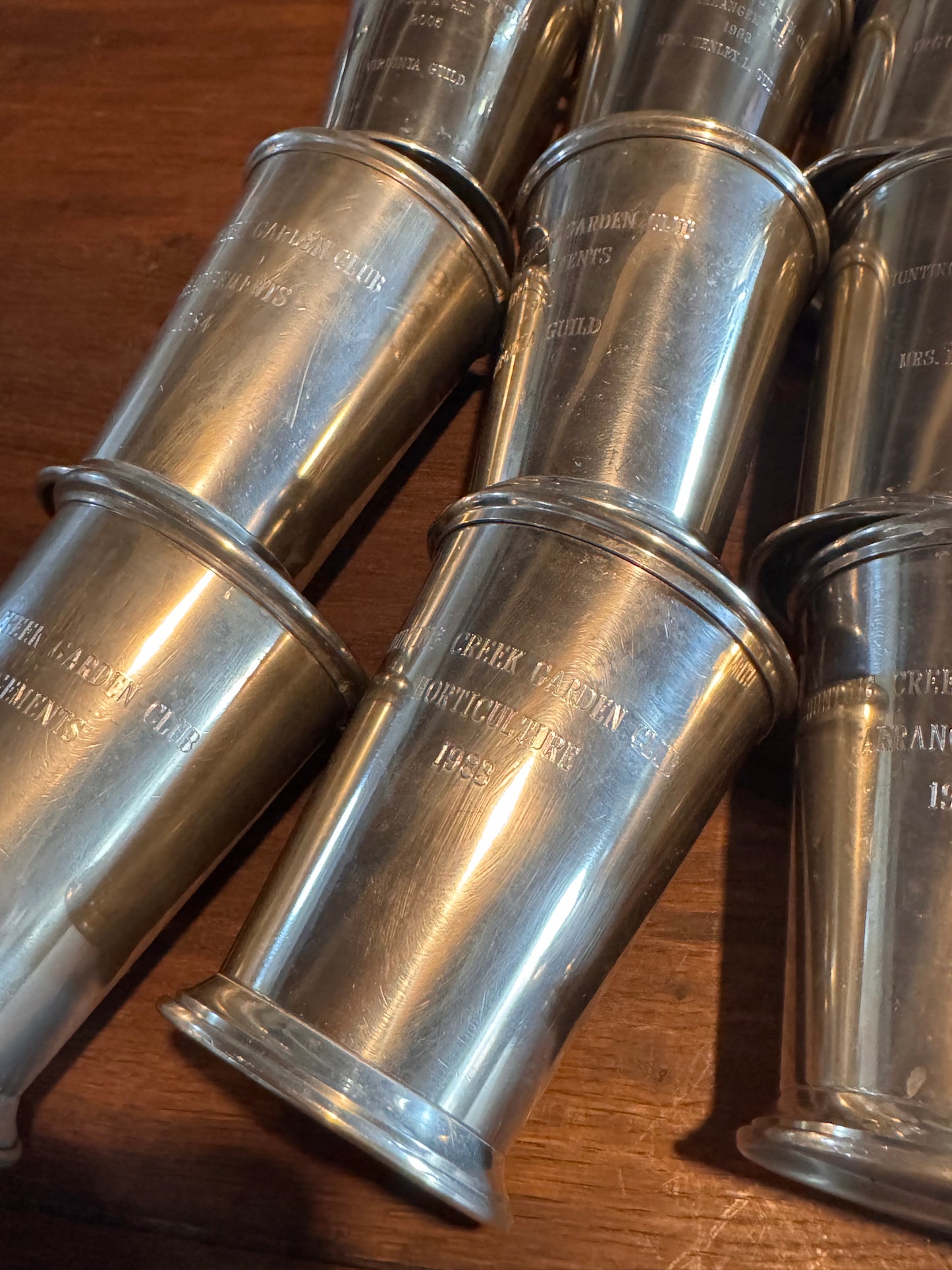 EACH - Mint Julep Cup Pewter Inscribed Hunting Creek Garden Club Trophy Vintage - PICK Your Favorite ❤️