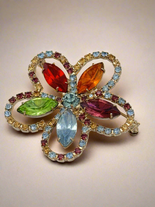 Vintage Fruit Salad Rhinestone Brooch Flower Design ESTATE FIND