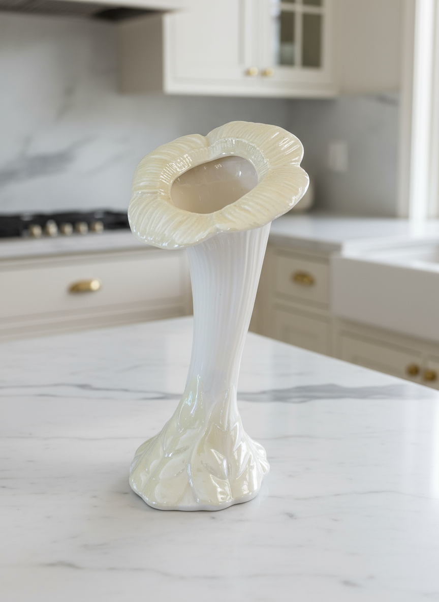 Vintage Belleek Irish China Sunflower Jack in the Pulpit Vase 7.5” ESTATE FIND