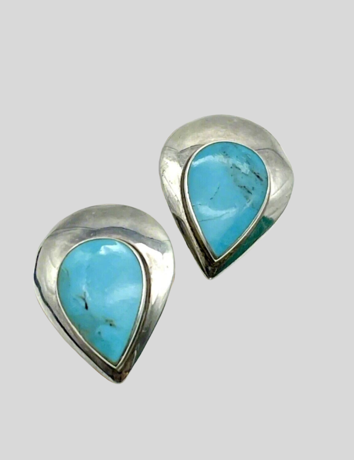 Vintage Sterling Silver Turquoise signed Earrings Clip On Estate Find