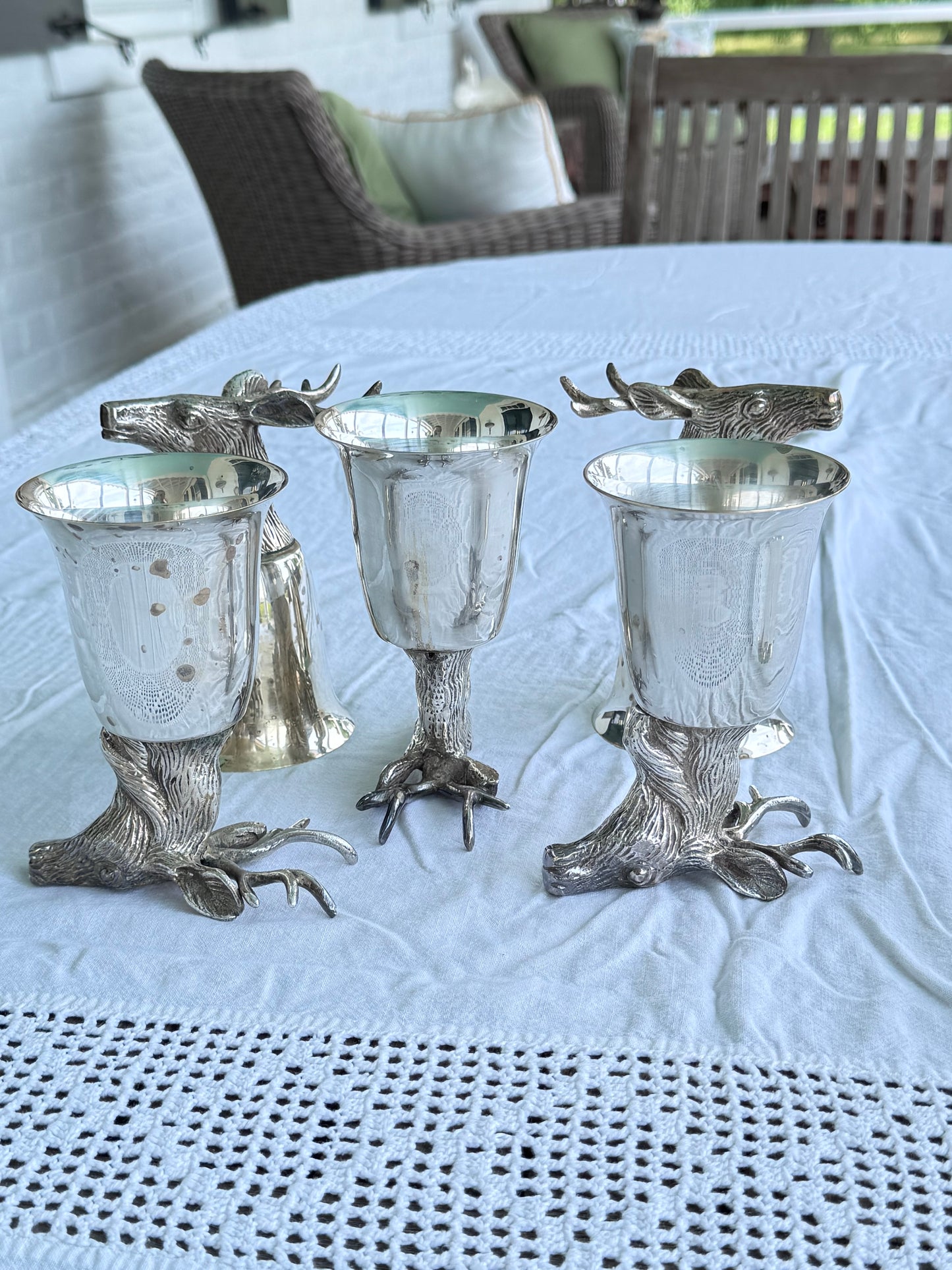 1 x Vintage Stag Head Stirrup Cup Goblet Silverplate Hunting Barware Shabby Old Money Style