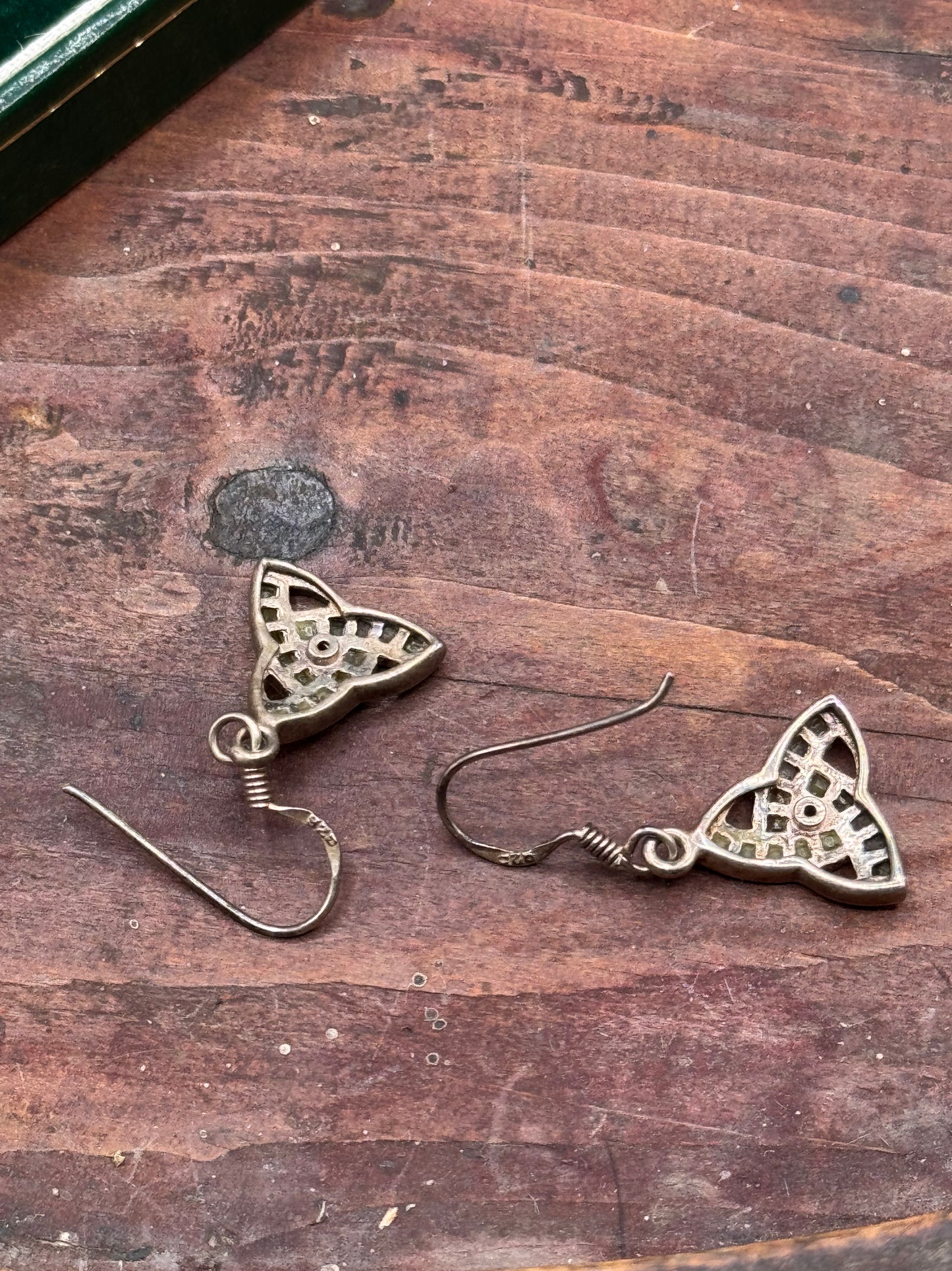 Vintage Sterling Silver Connemara Marble Trinity Knot Earrings Irish