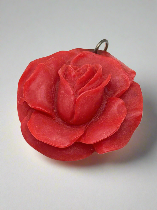 Vintage Red Early Plastic Celluloid Rose Pendant