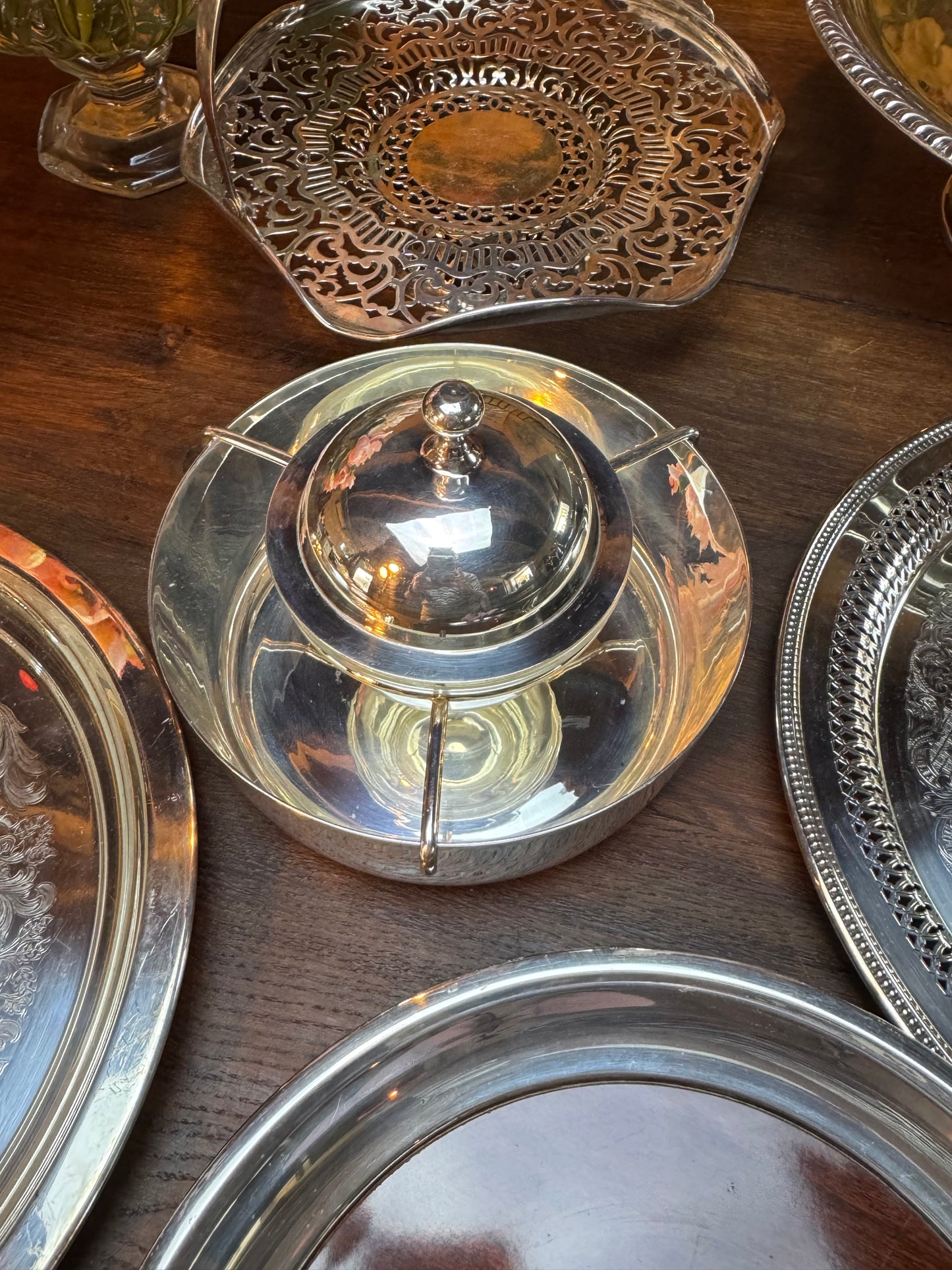 Vintage Silver Plate Caviar Server With Glass Insert & Lid CONTEMPORARY