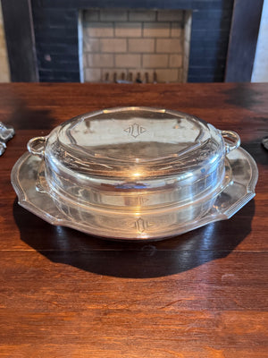 Silverplate Divided Lidded Server Monogrammed Deco Style 12.5”