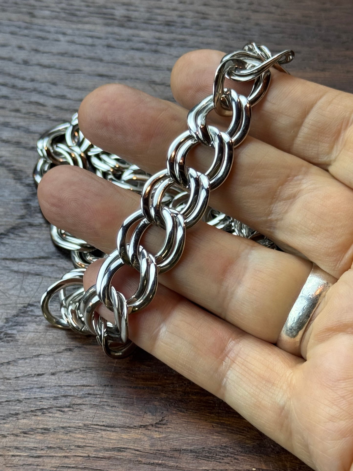 Vintage Monet Silver Tone Double Link Chain Necklace 20.5” x 5/8” Statement