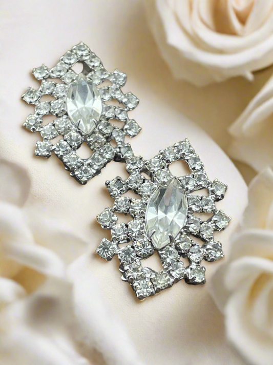 Vintage Rhinestone Earrings Multifaceted Clear Rhinestones