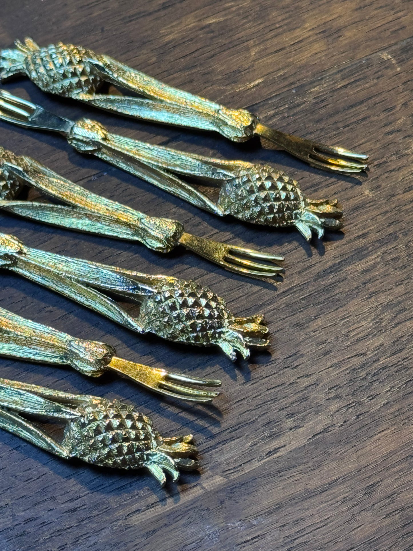 Vintage Canapé Fork Set 24kt Gold Plated Janis Collection 6 Pineapple Design