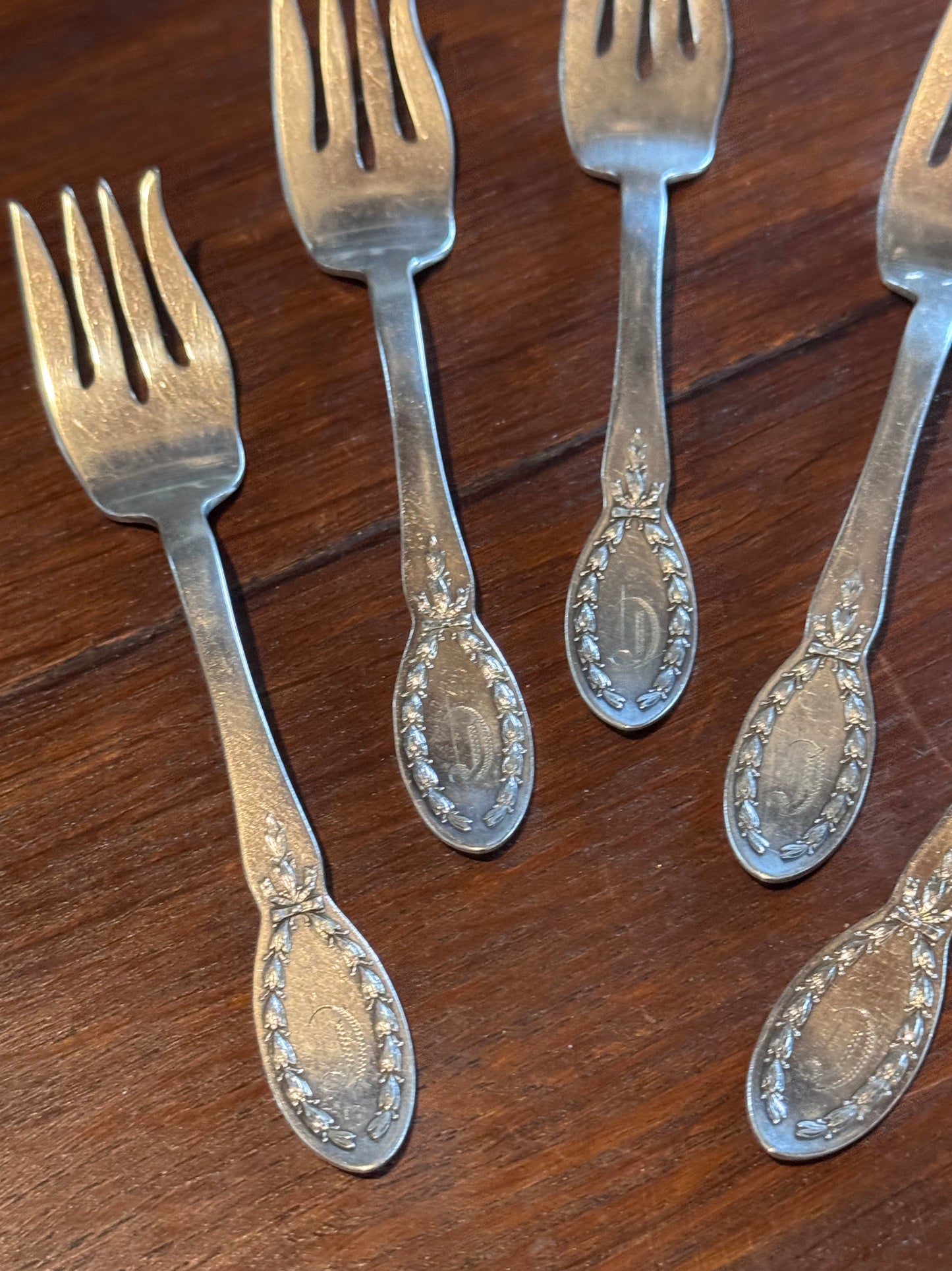 Silverplate Salad Forks Set of 5 Diana by Alvin- 1910 Monogram D 6” Vintage Flatware