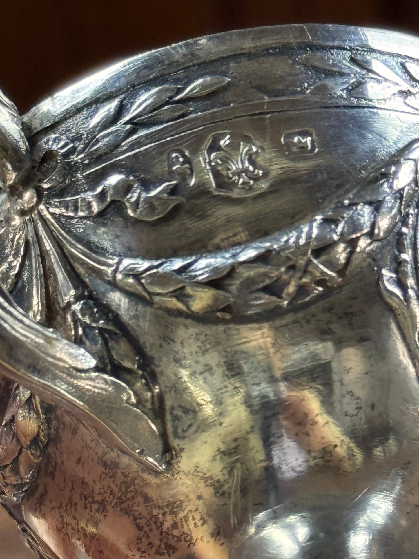 Vintage Silverplate Demitasse Cup & Saucer Cameo Repousse Pseudo Hallmark