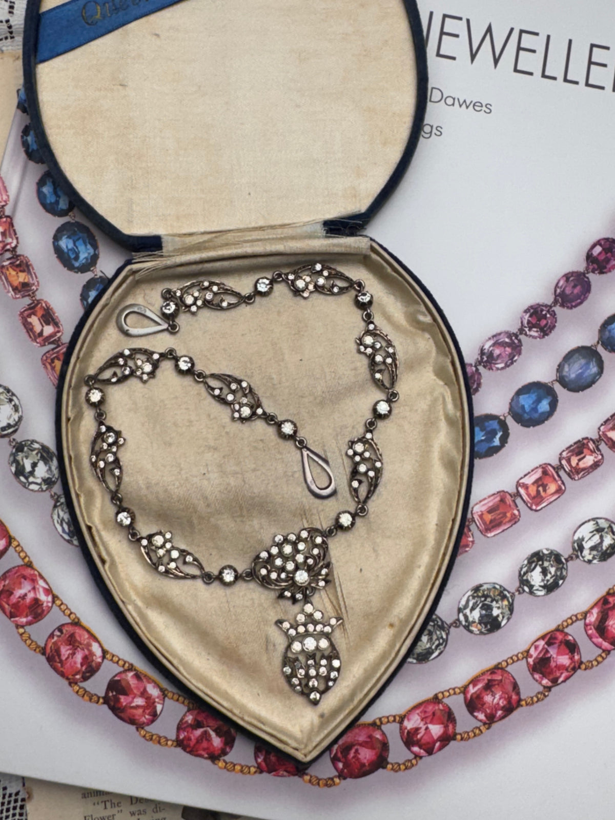 FRENCH Georgian Style Crown Saint Esprit Antique Foiled Paste Festoon Necklace