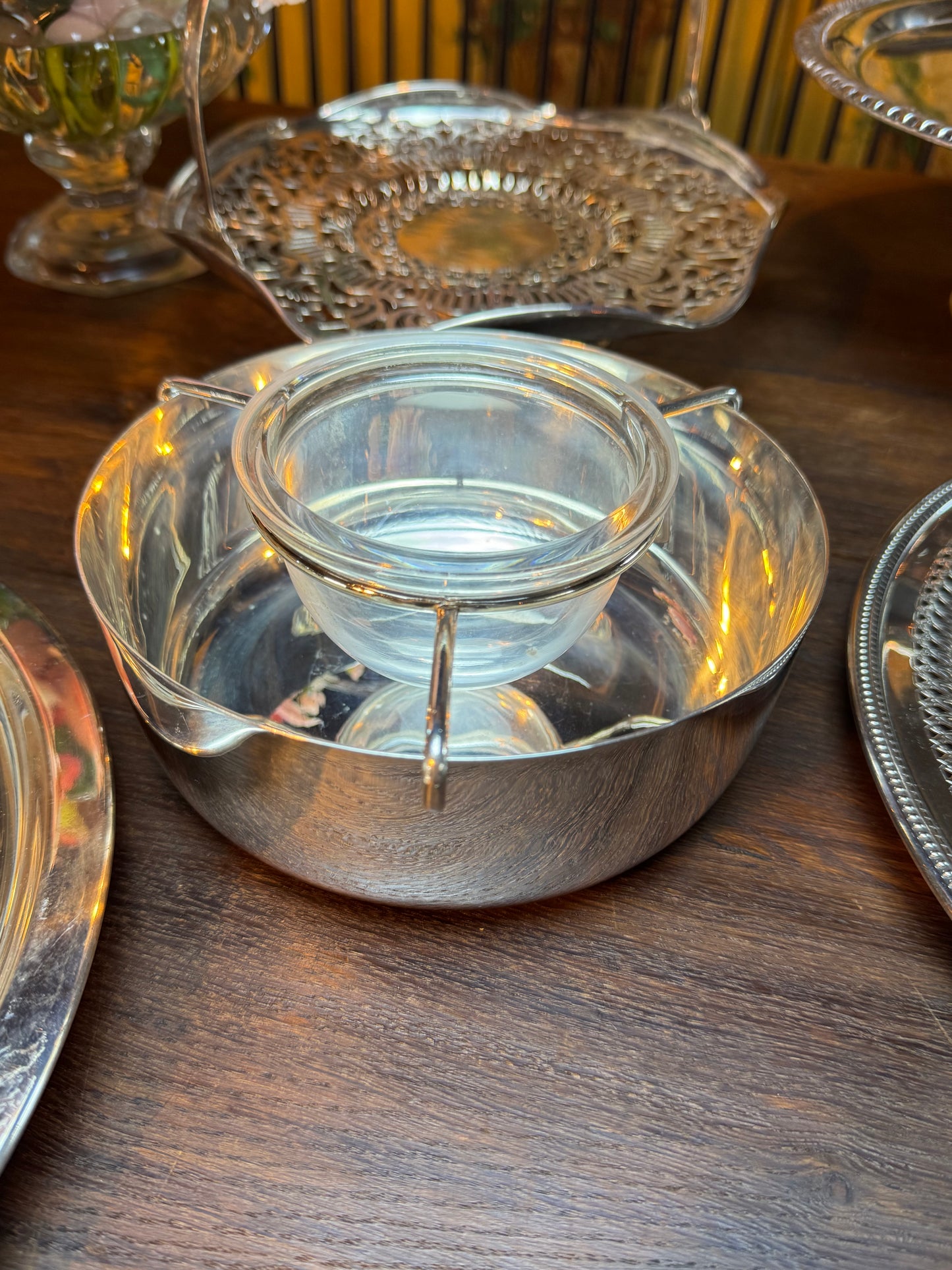Vintage Silver Plate Caviar Server With Glass Insert & Lid CONTEMPORARY