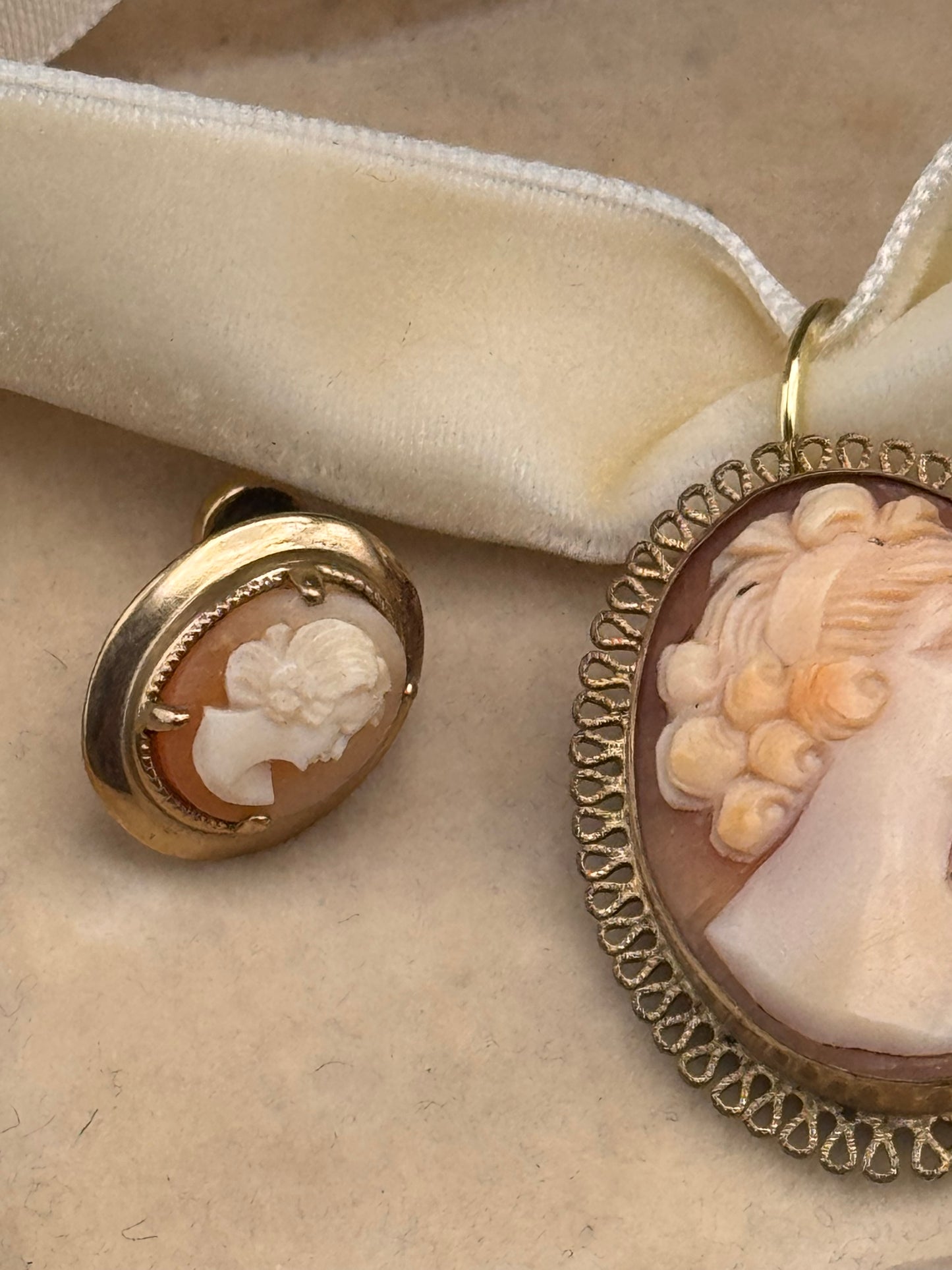 Gold Filled Cameo Brooch Pendant Screw Back Earring Set by AMCO