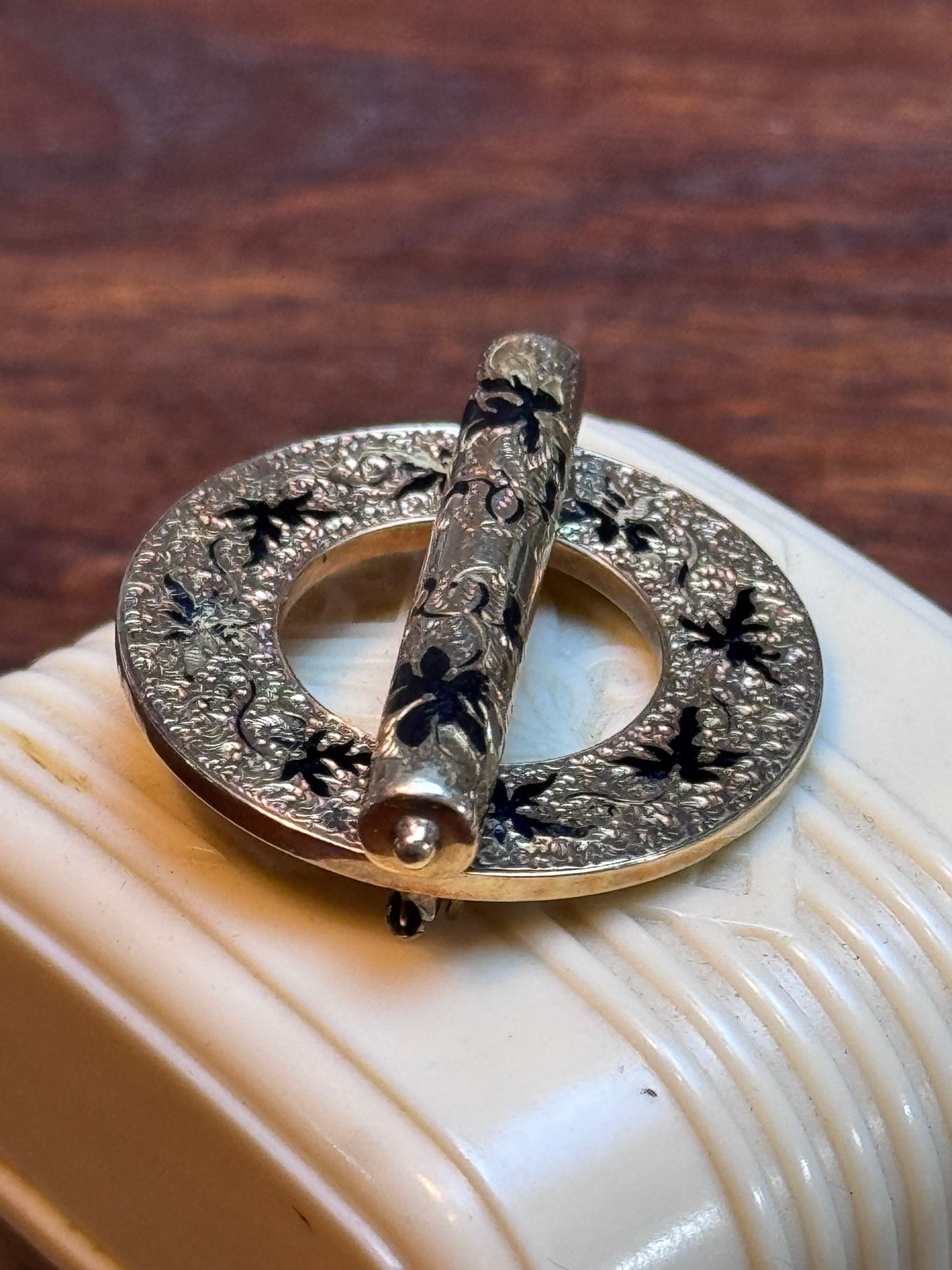Victorian Sterling Silver 14K Gold Plated Taille d’Épargne Enamel Brooch Pendant