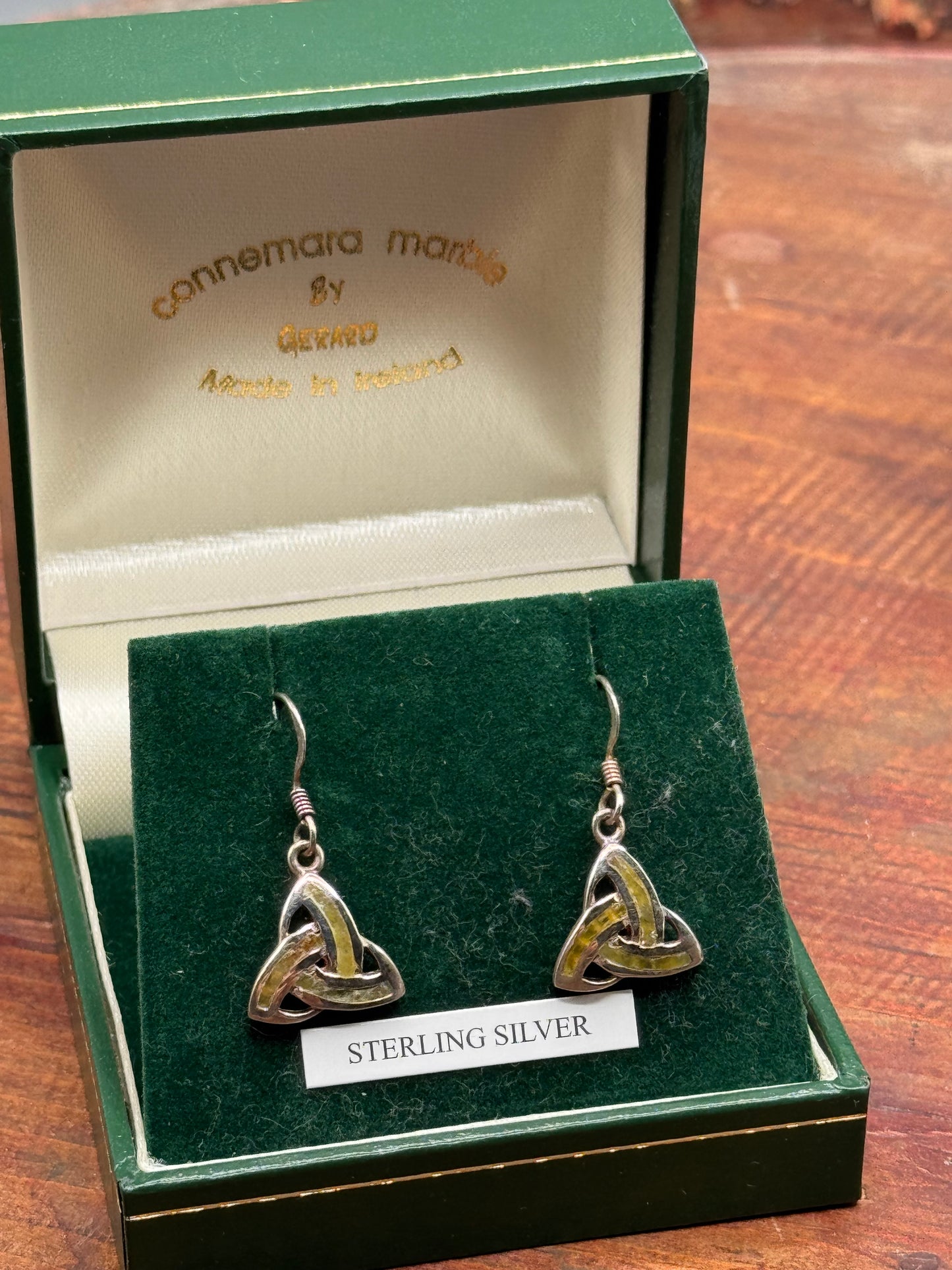 Vintage Sterling Silver Connemara Marble Trinity Knot Earrings Irish