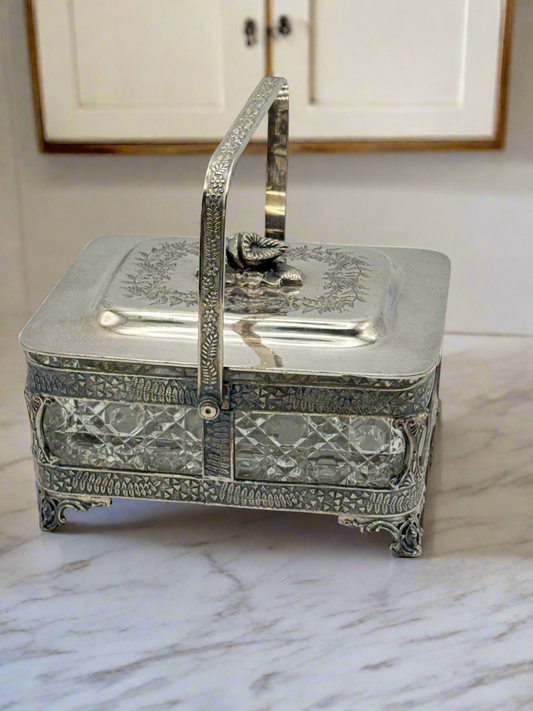 Antique Silverplate Sardine Server WALKER HALL Sheffield Shell Lid W/Handle