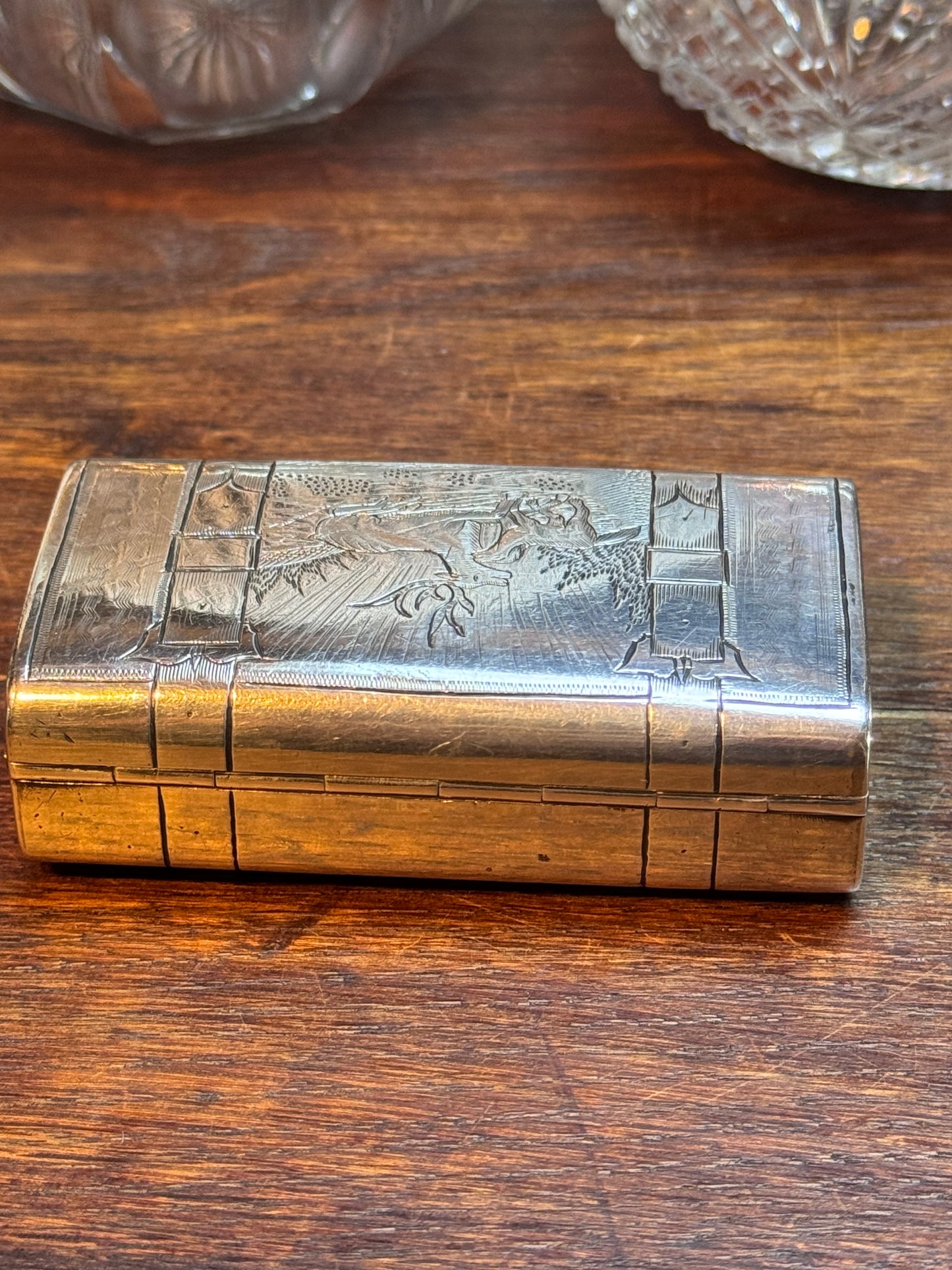 Antique Russian Imperial 84 Zolotnik Fine Silver (.875) Case – Moscow 1873 – Hunting Scene – 106.1g